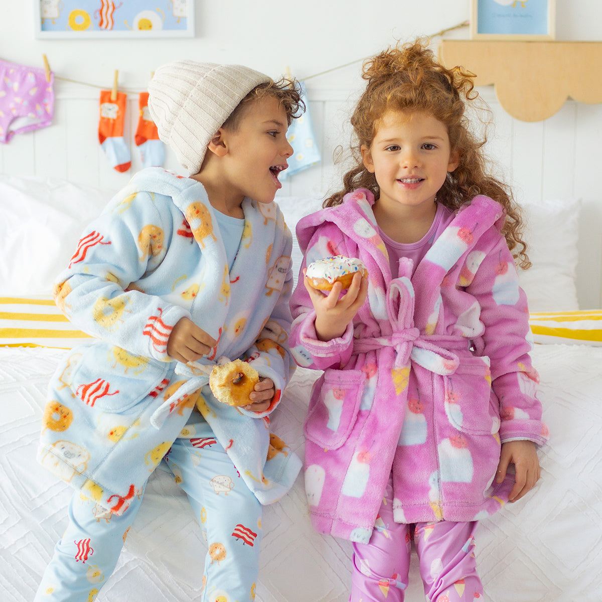 Purple plush robe with frozen treat all over print, child