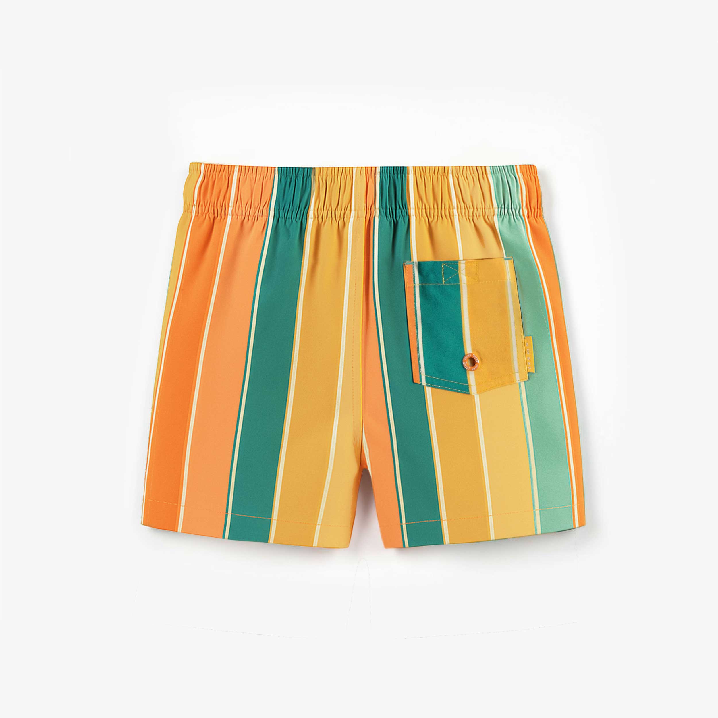 Short de bain à rayures colorées, enfant || Colorful striped swim shorts, child
