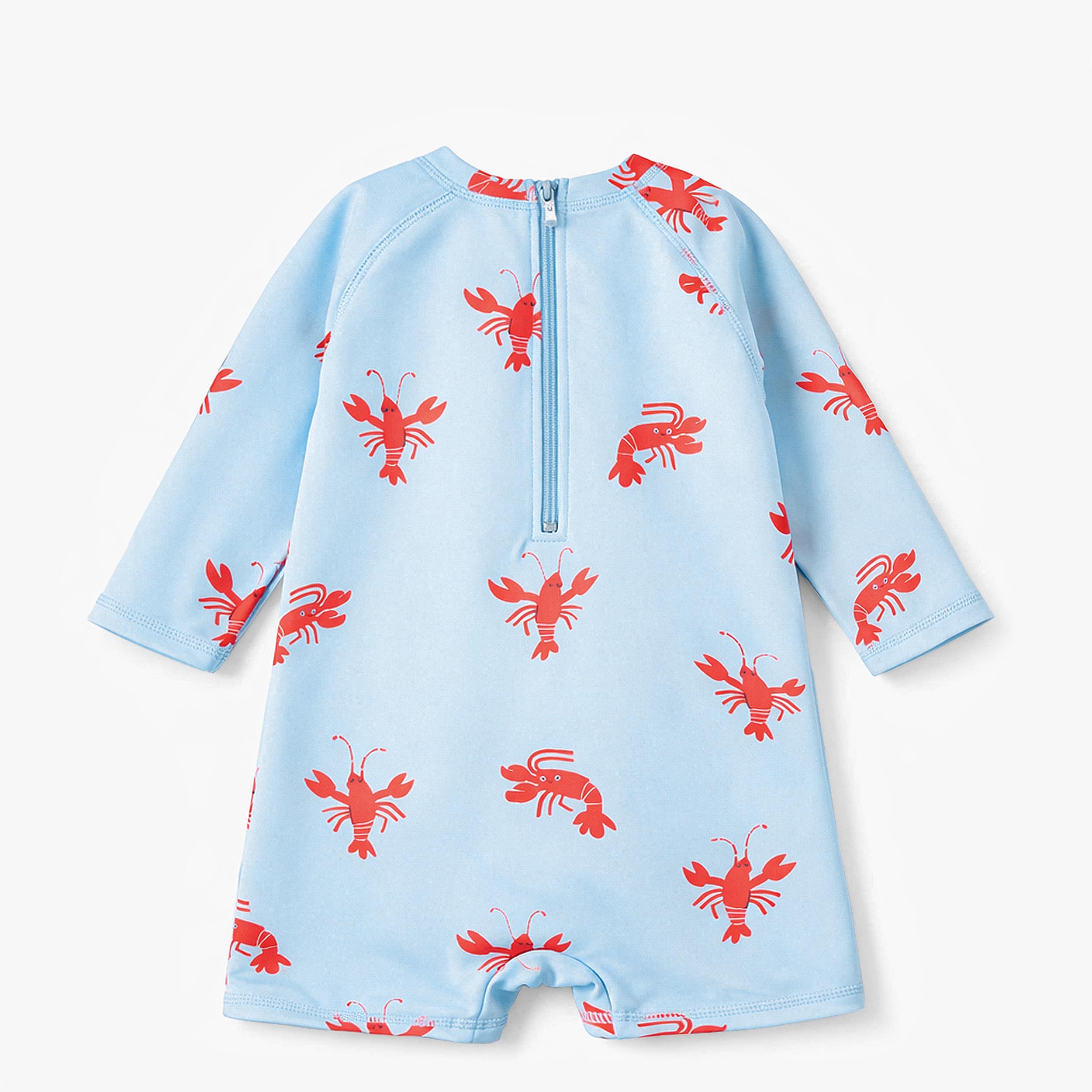 Dos du maillot de bain une pièce bleu pâle à motifs de homards, bébé