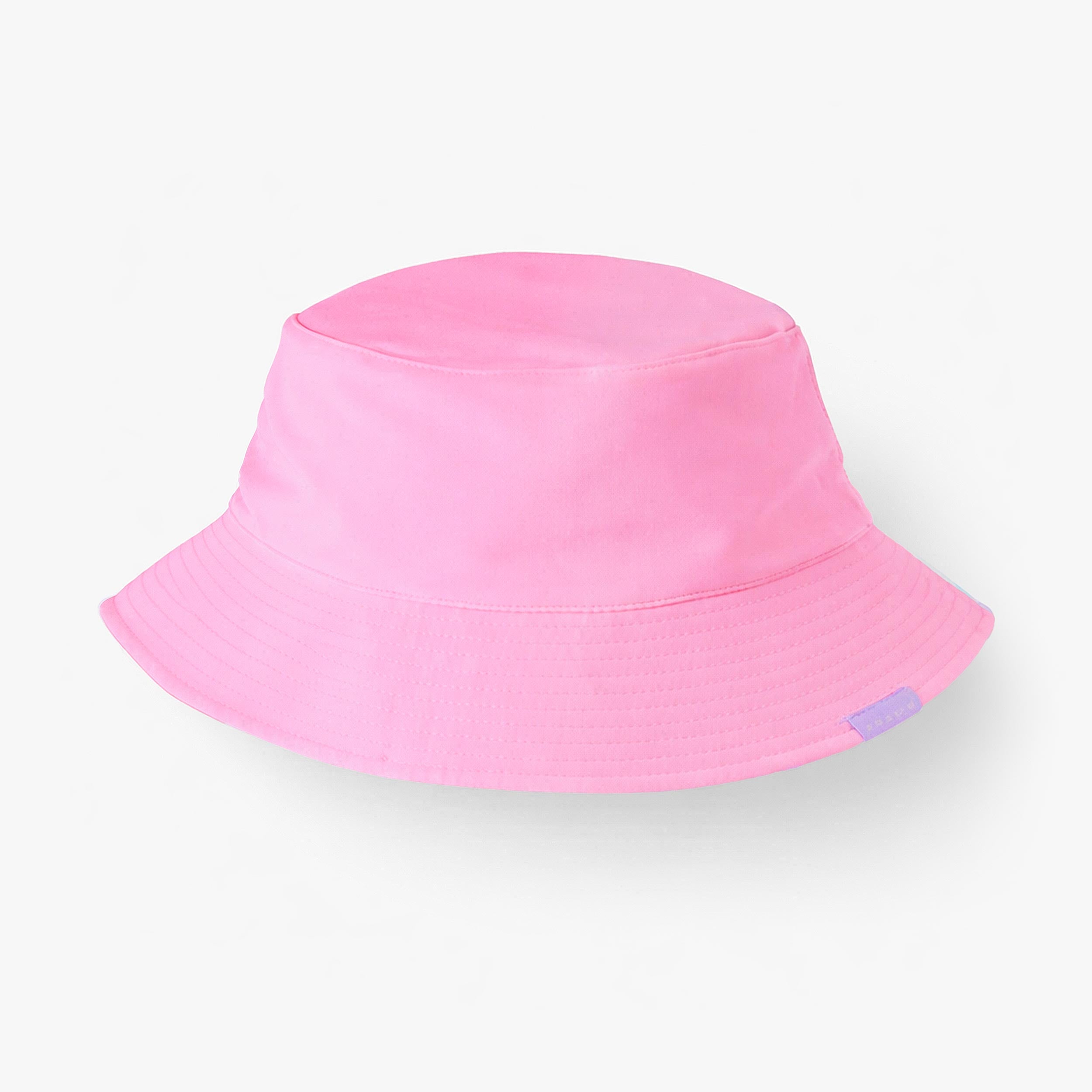 Chapeau de soleil réversible mauve avec rayures et motifs, enfant