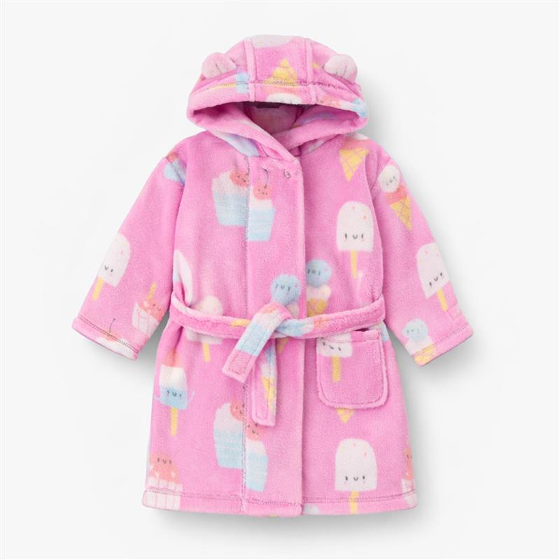 Purple plush robe with frozen treat all over print, baby