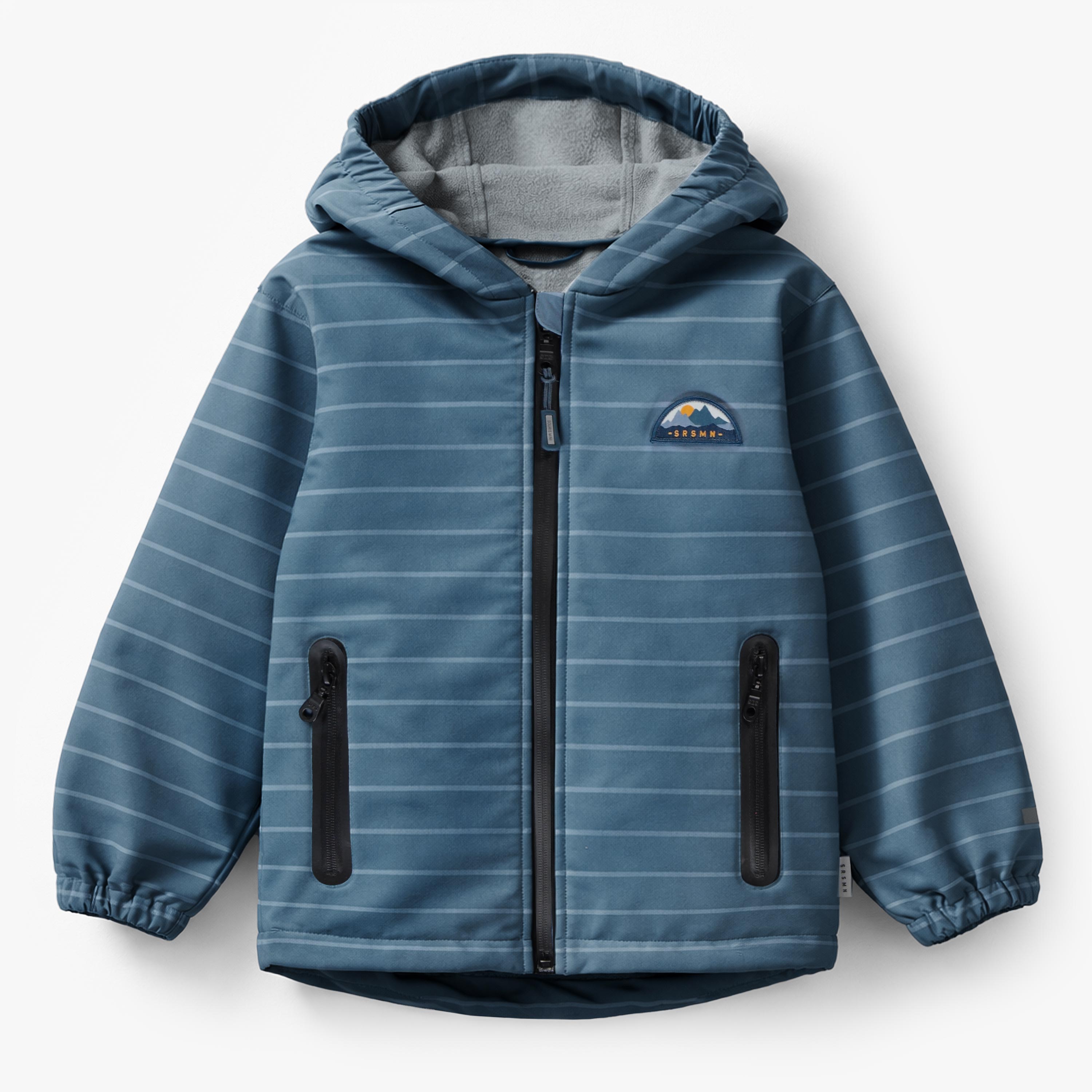 Manteau bleu en coquille souple avec rayures, enfant