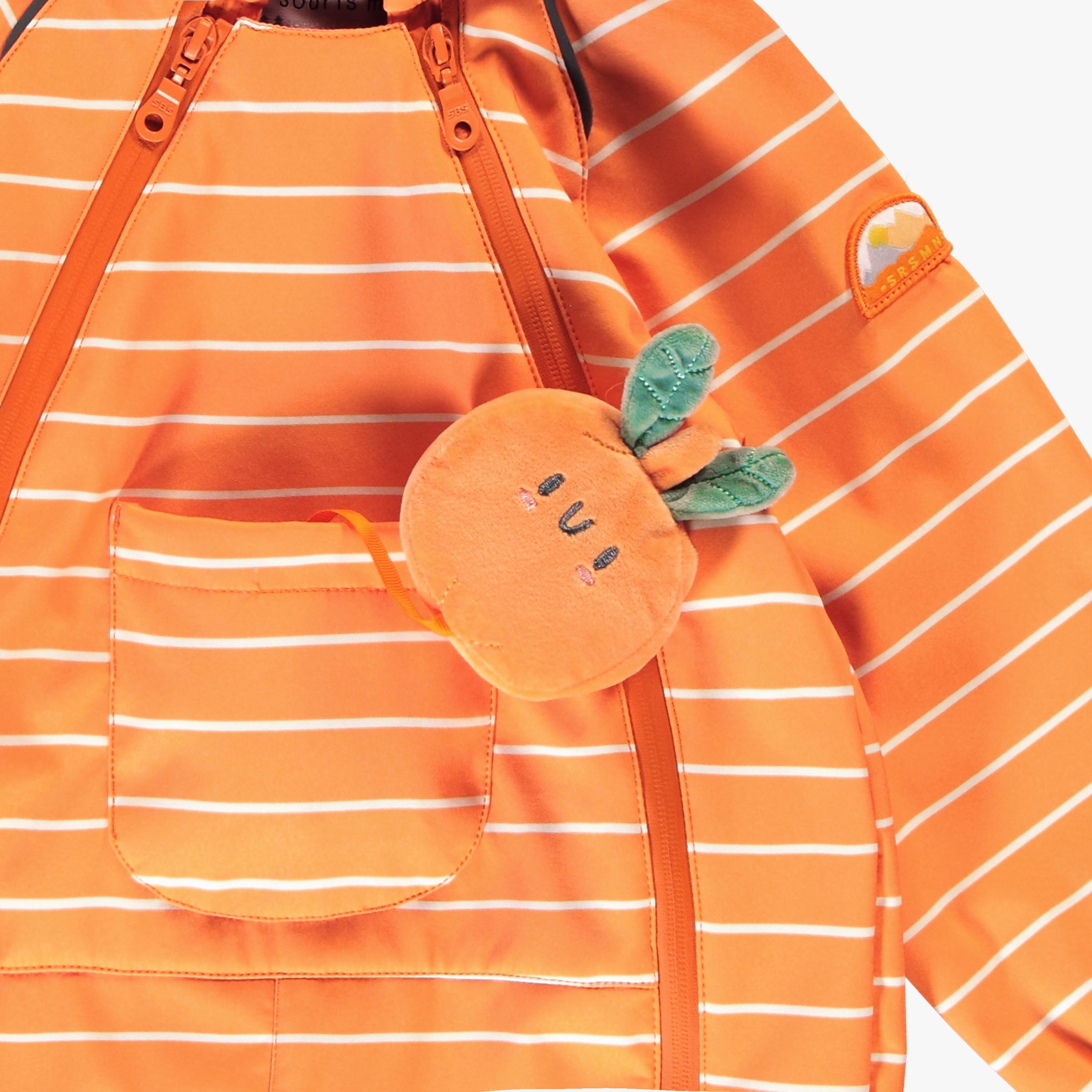 Manteau une pièce orange en coquille souple avec rayures, bébé