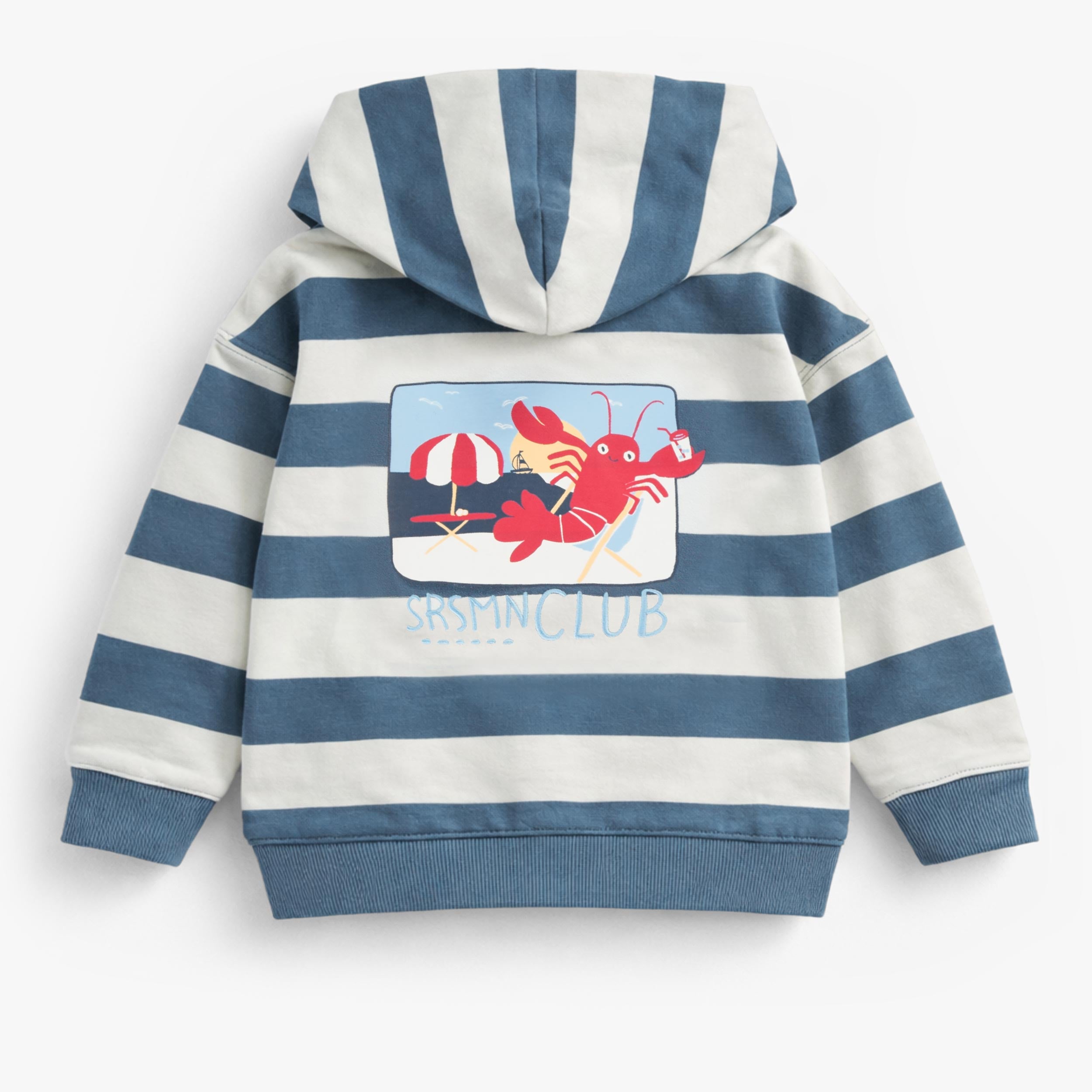 Chandail à capuchon beige à rayures bleues, enfant