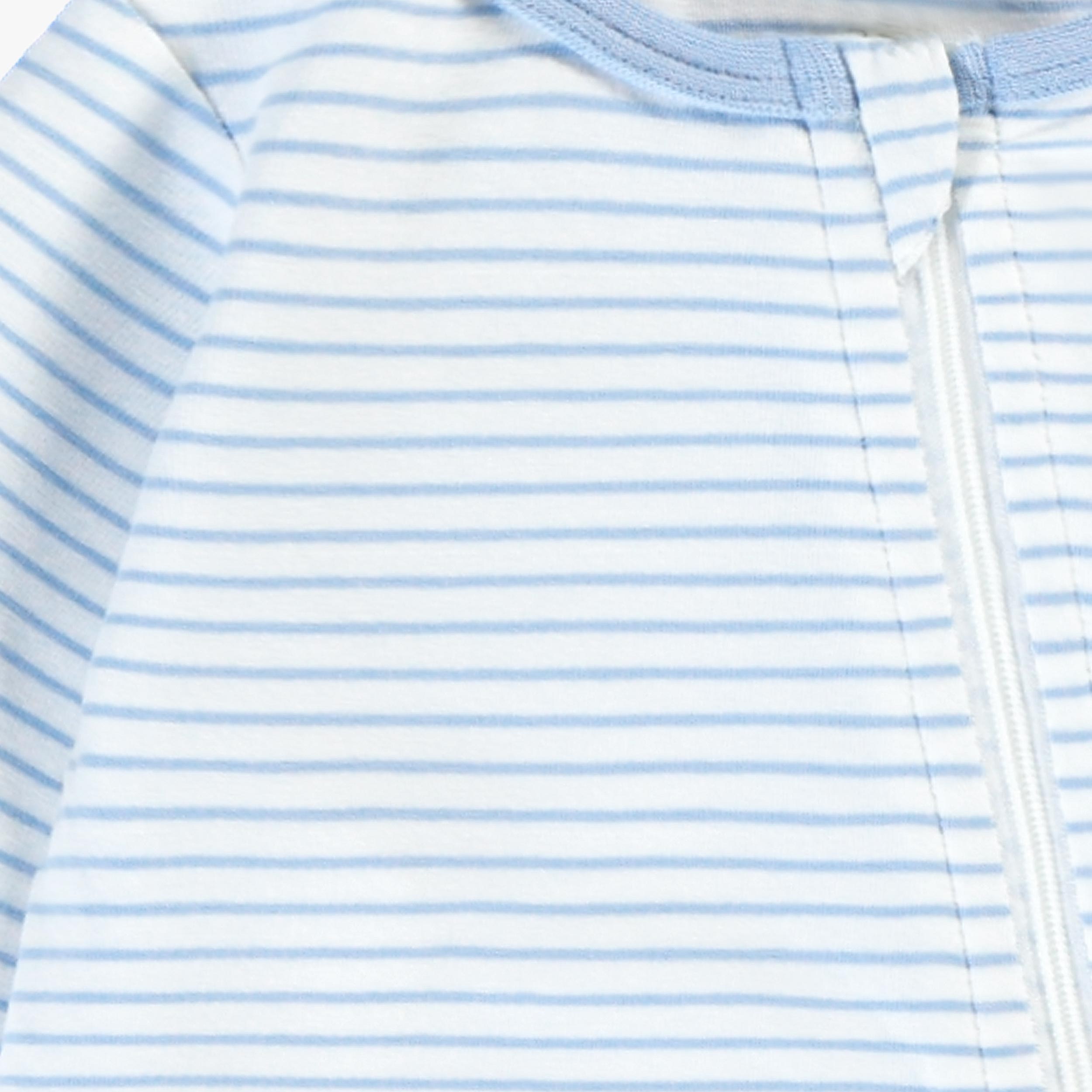 Pyjama une pièce blanc à rayures bleues, naissance
