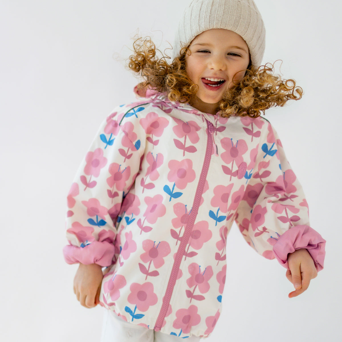 Manteau coupe-vent crème à motif floral, enfant