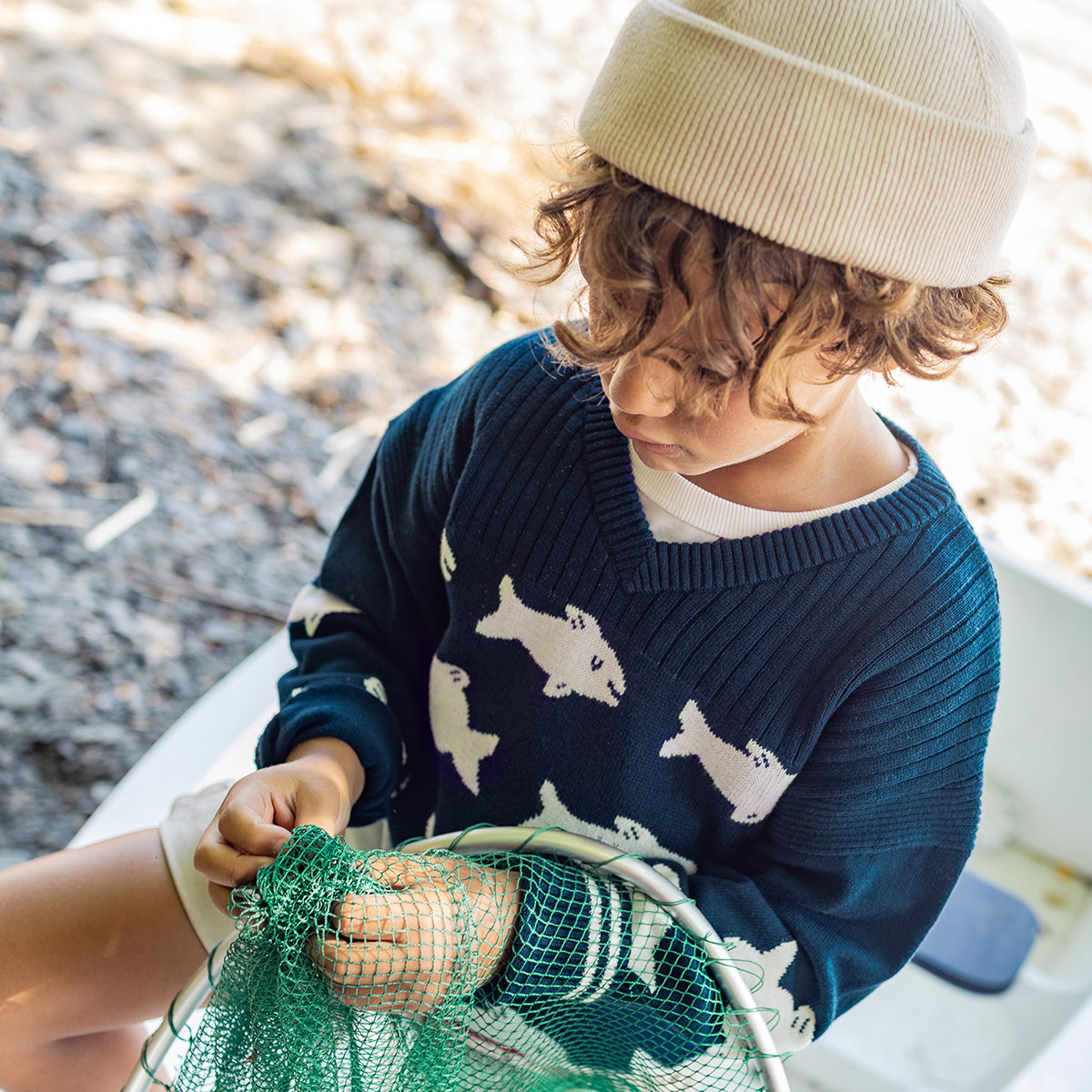 Tuque crème en tricot, enfant