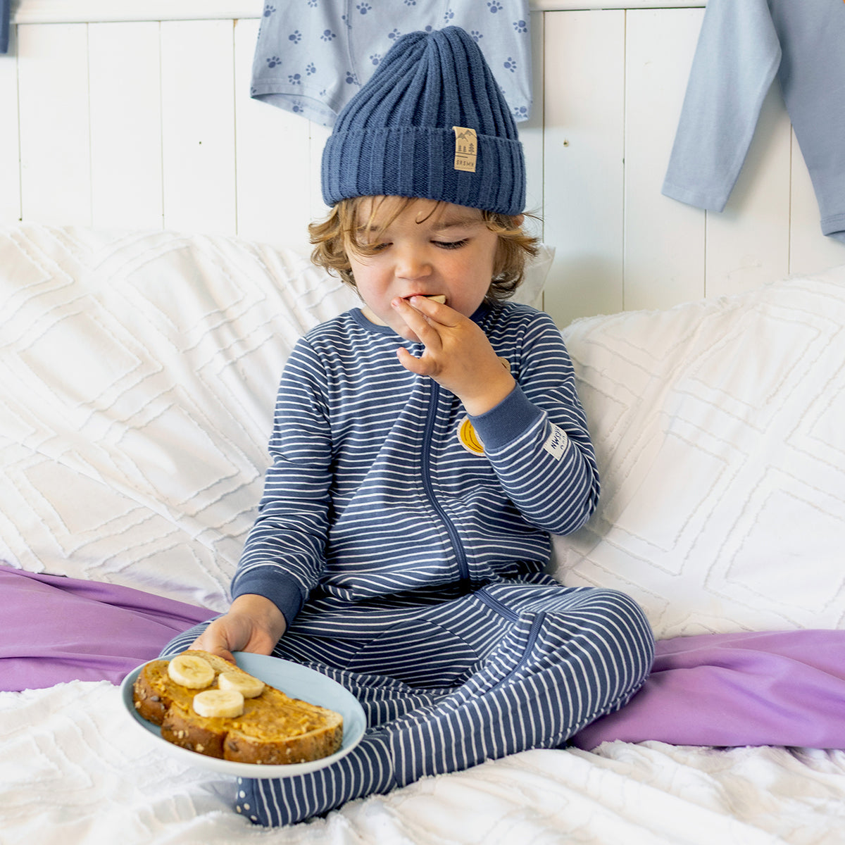 Blue striped one-piece pajamas, baby