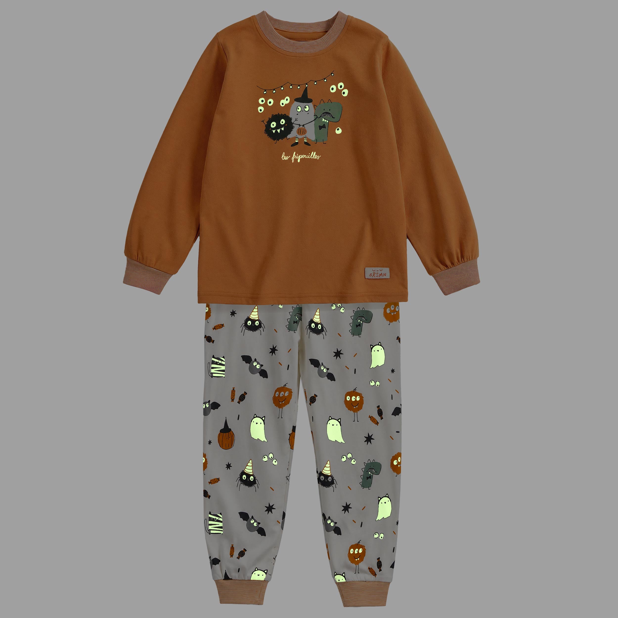 Pyjama deux pièces orange et crème à imprimé d’Halloween, enfant
