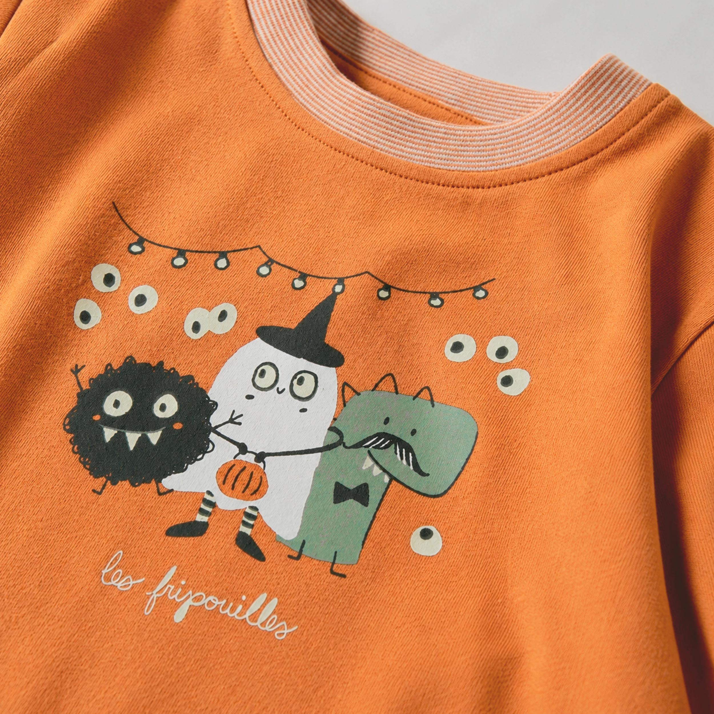 Pyjama deux pièces orange et crème à imprimé d’Halloween, enfant