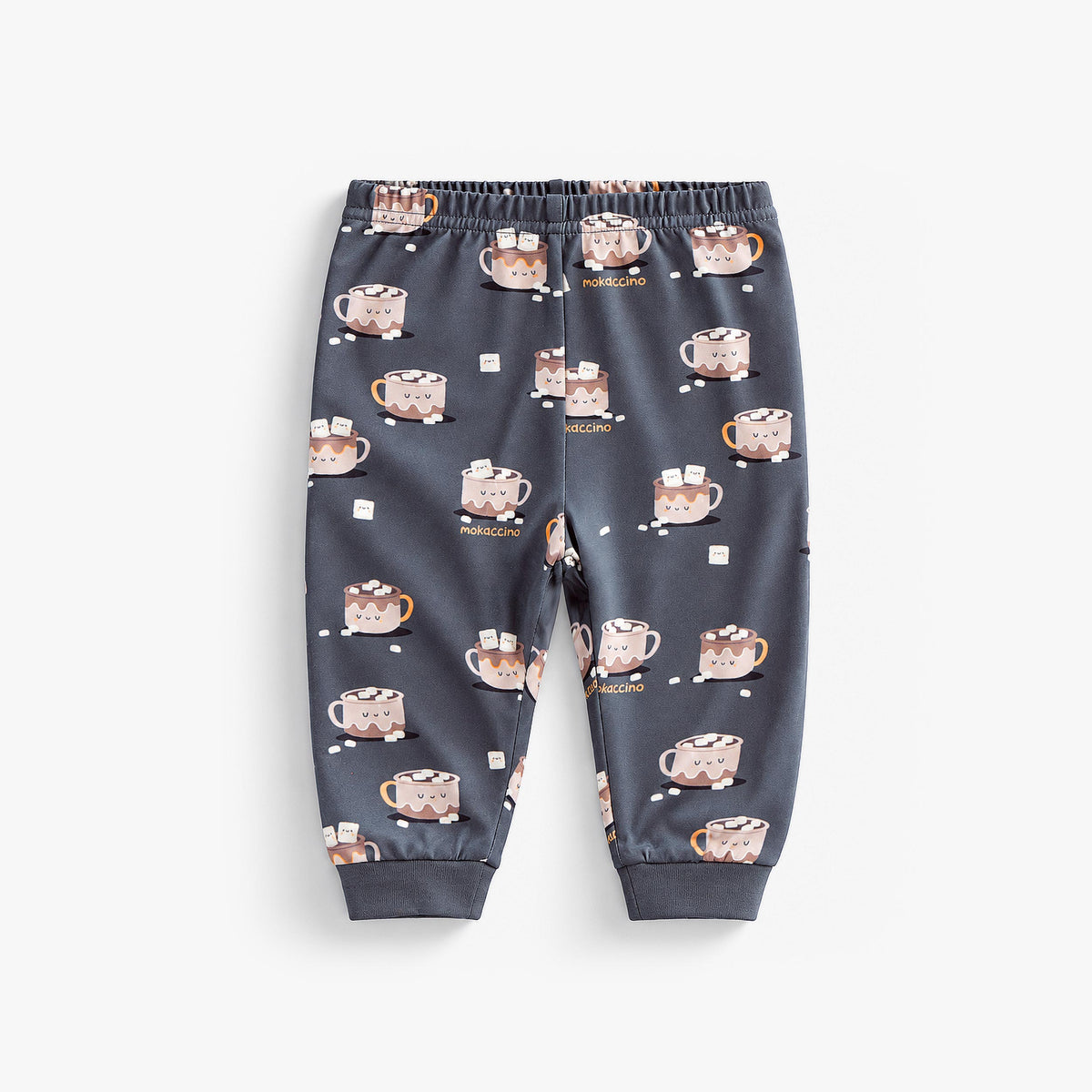 Pyjama deux pièces caramel et gris foncé à motifs, bébé