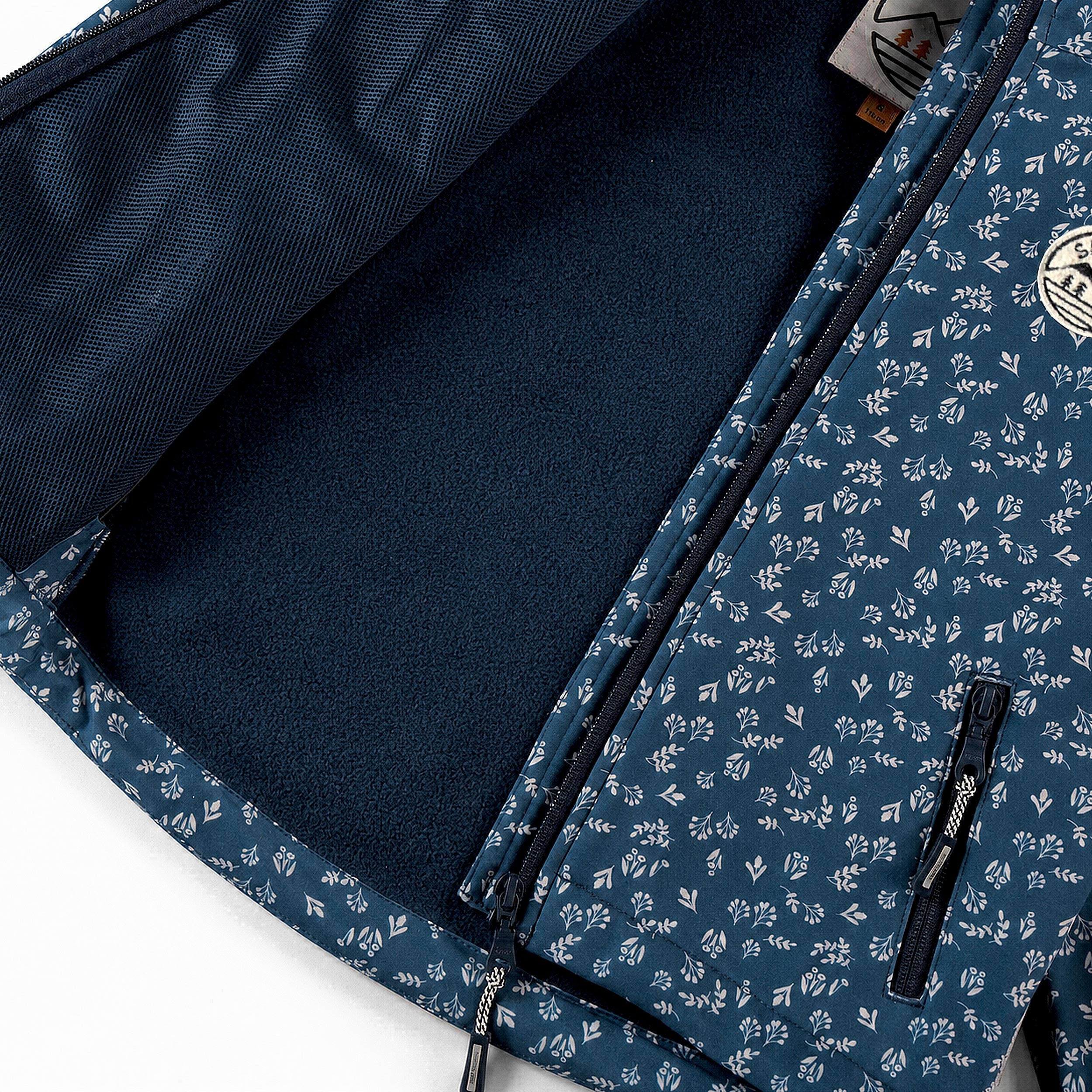 Blue floral print softshell jacket, child