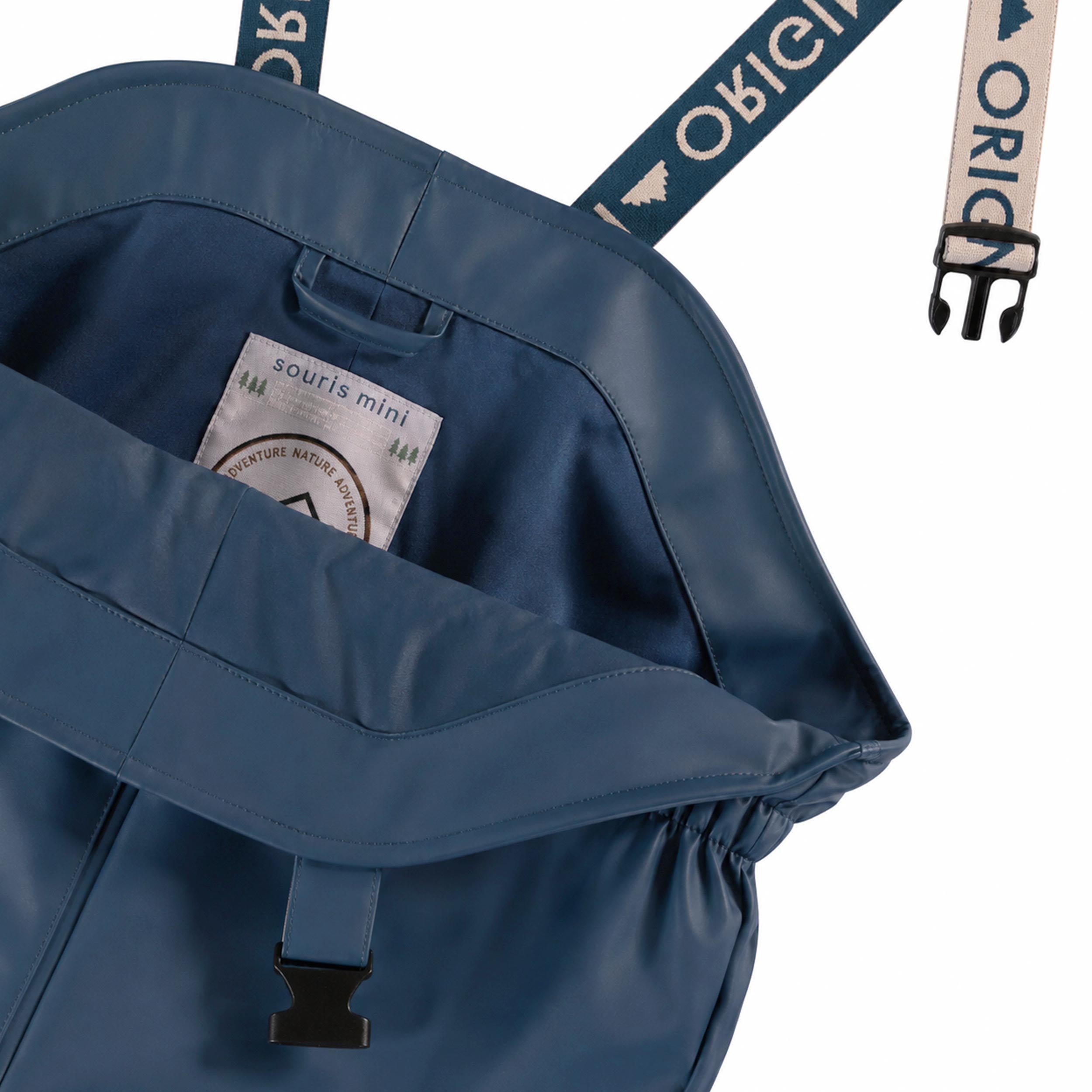 Blue rain bib pants, child