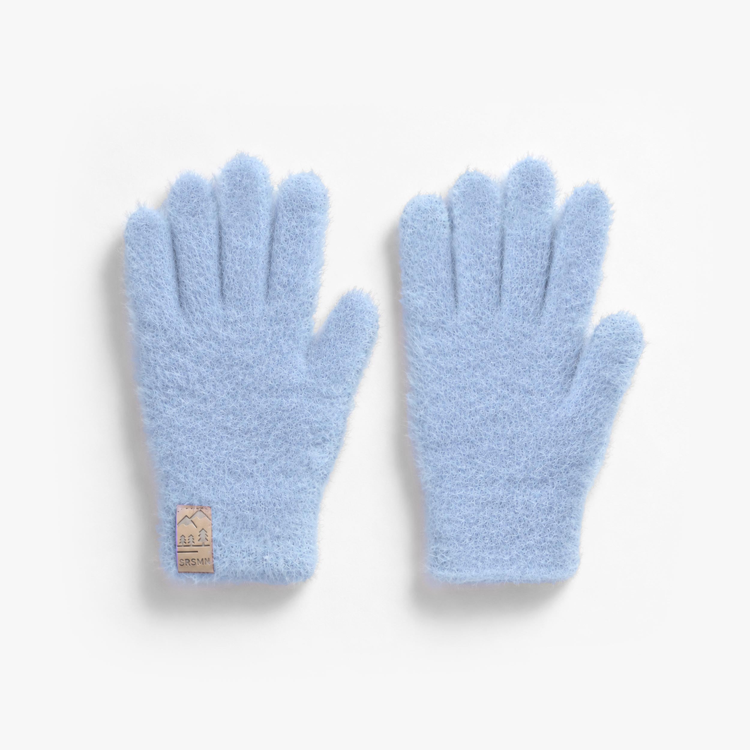 Gants bleu pâle en tricot duveteux, enfant fille
