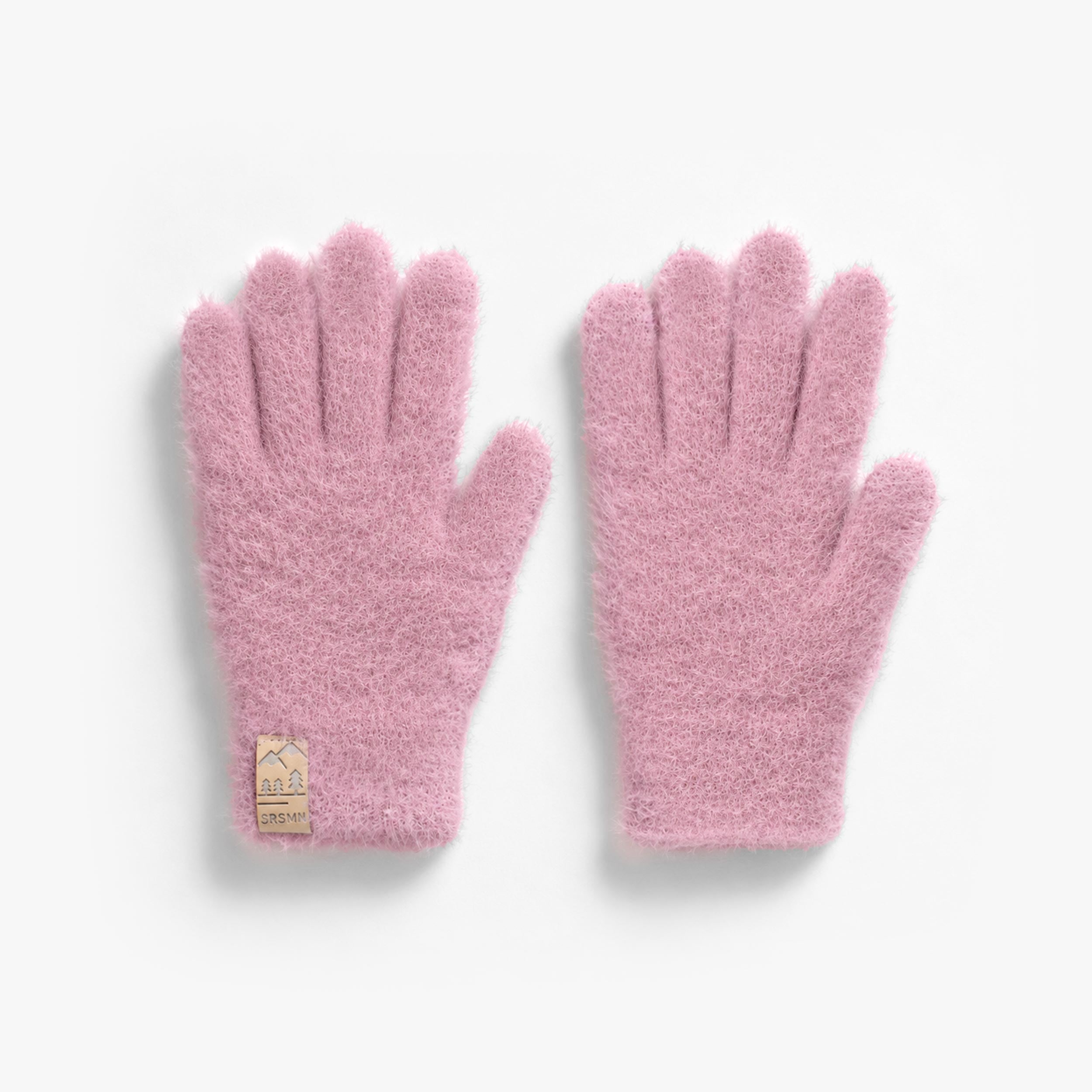 Gants roses en tricot duveteux, enfant fille