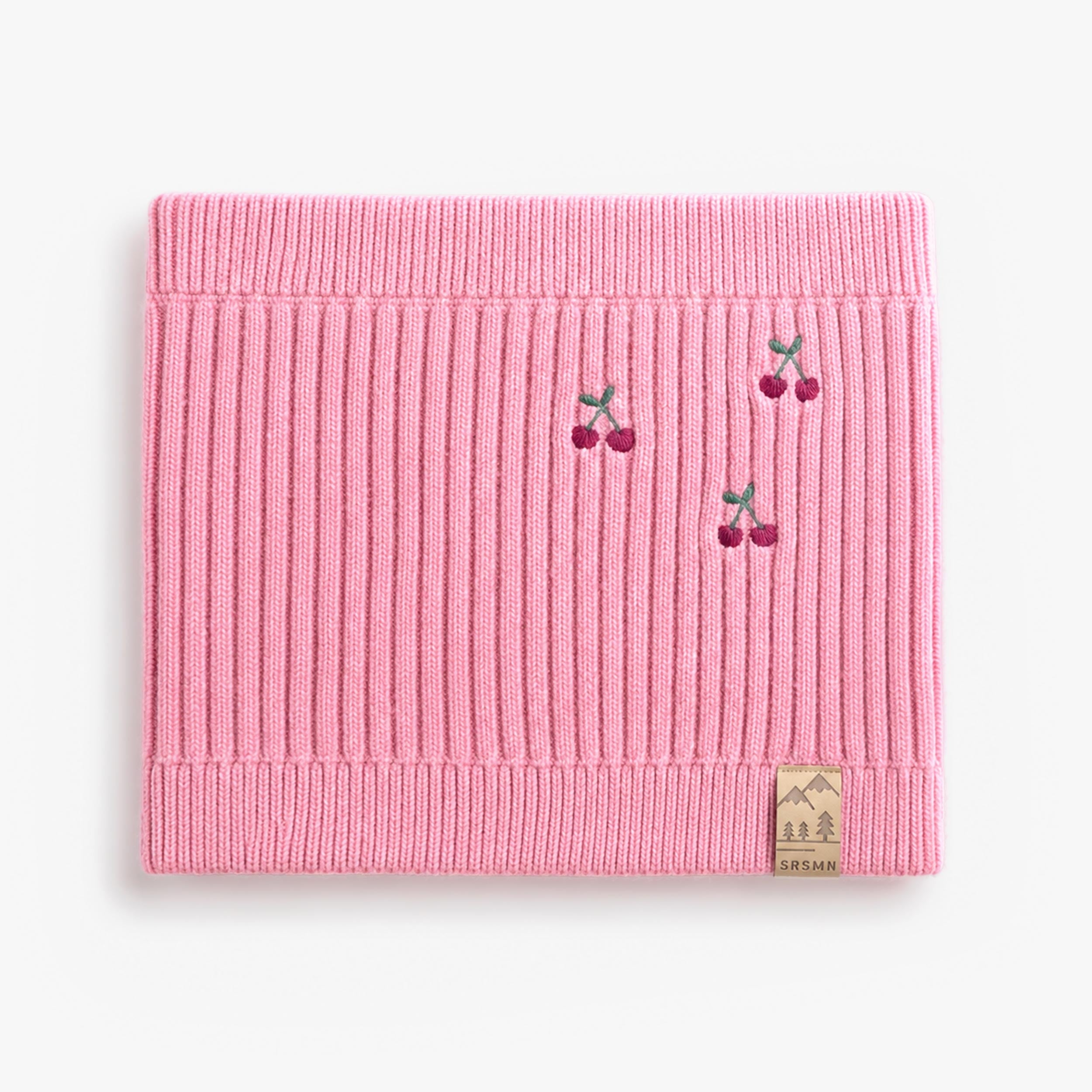 Cache-cou rose à cerises en tricot, enfant