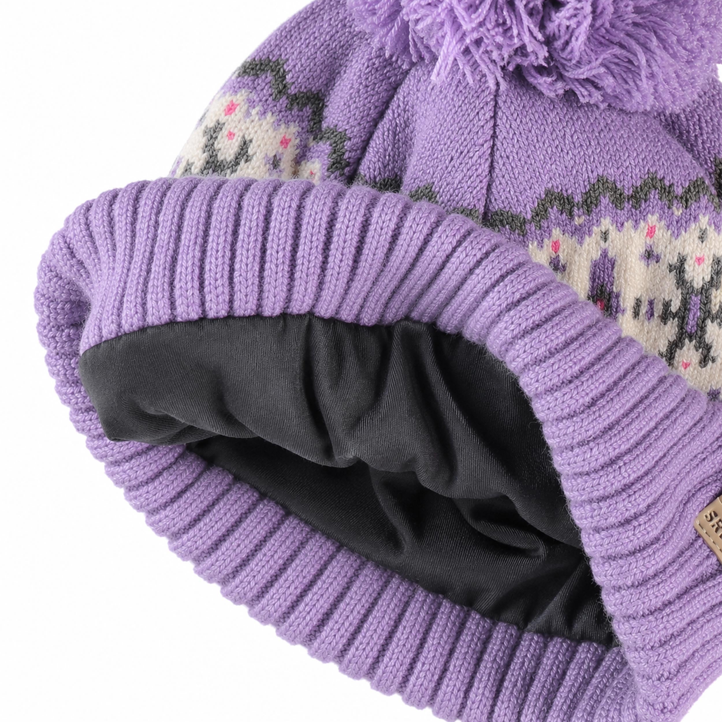 Tuque mauve à motif jacquard en tricot, enfant