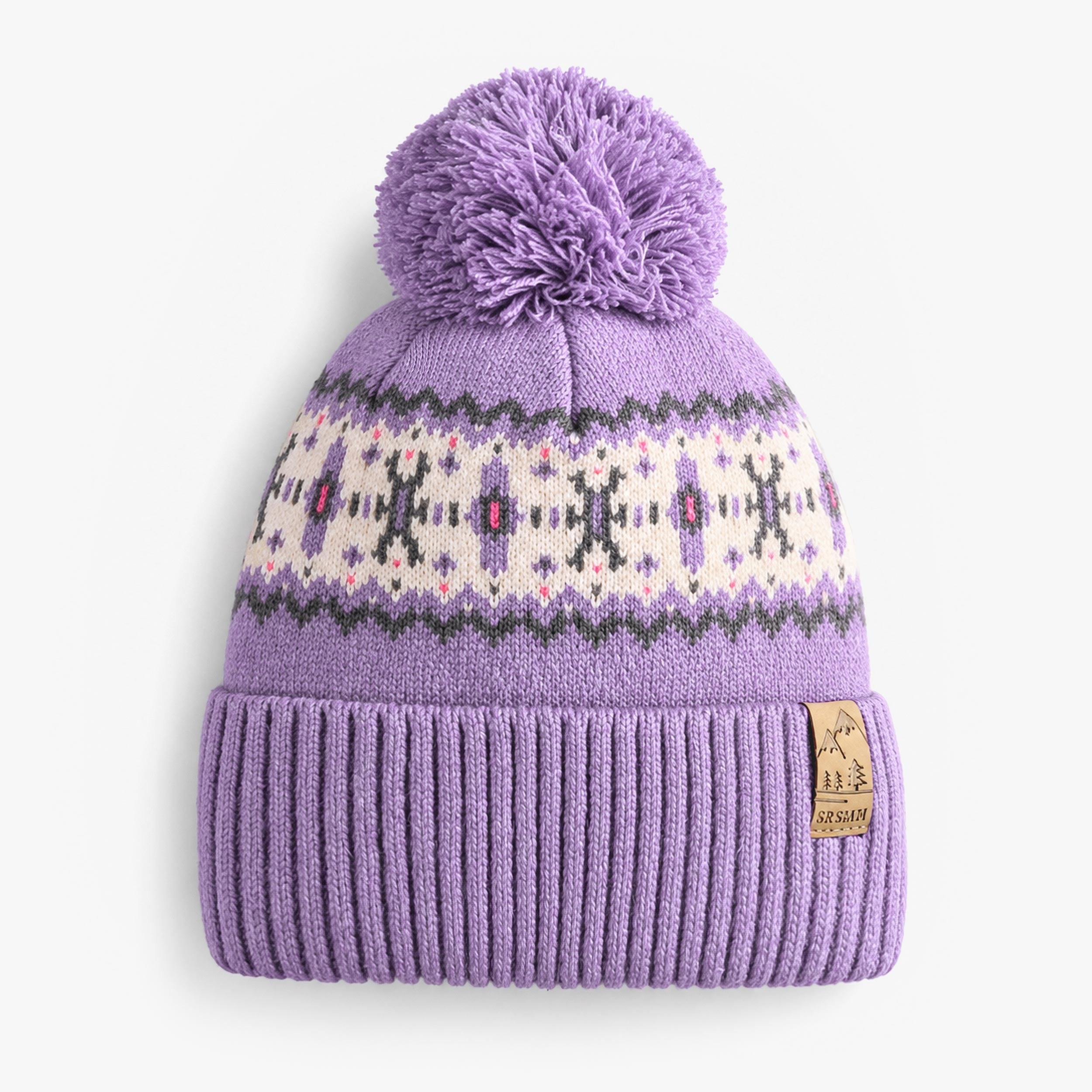 Tuque mauve à motif jacquard en tricot, enfant