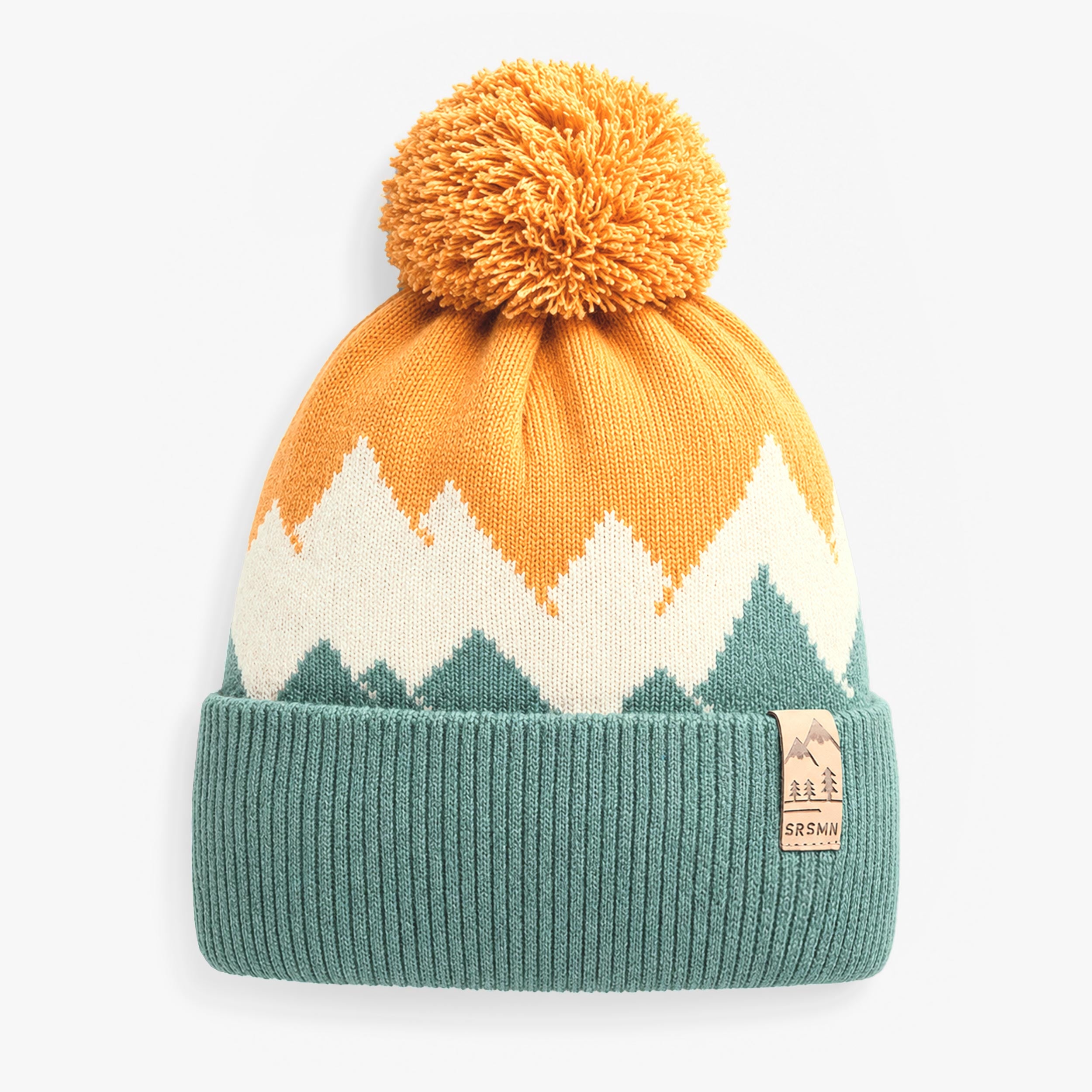 Tuque verte, jaune et crème en tricot, enfant