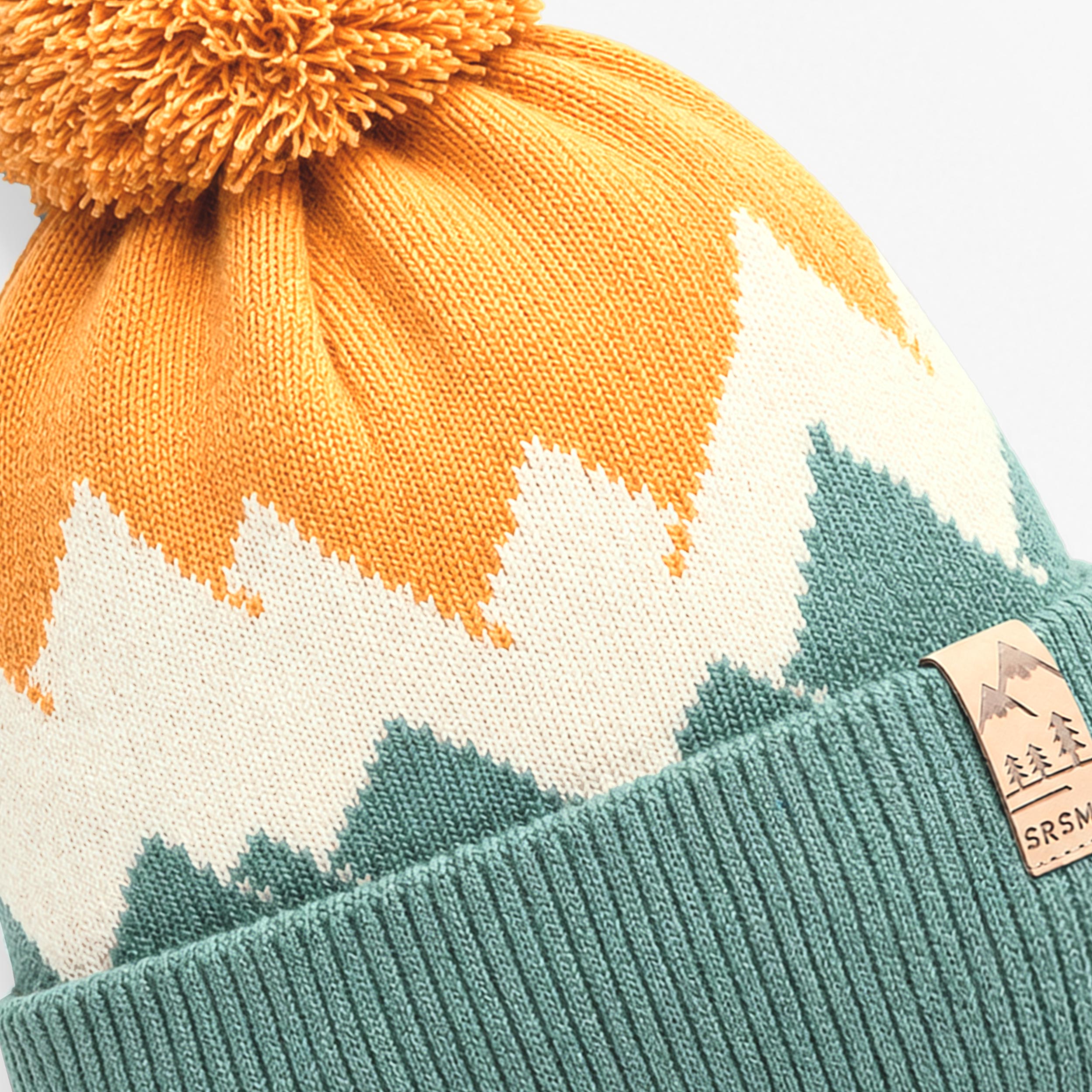 Tuque verte, jaune et crème en tricot, enfant