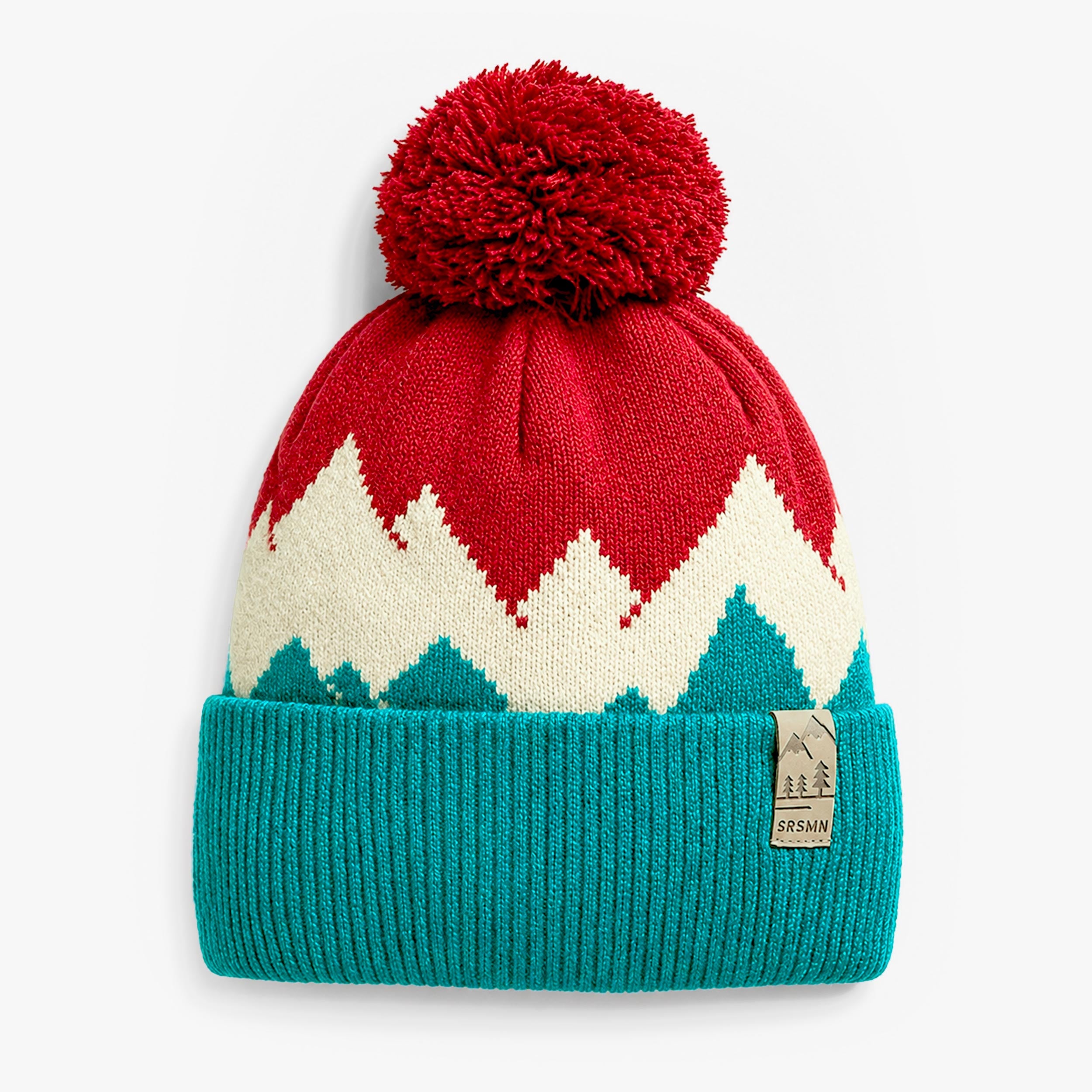 Tuque rouge, turquoise et crème en tricot, enfant