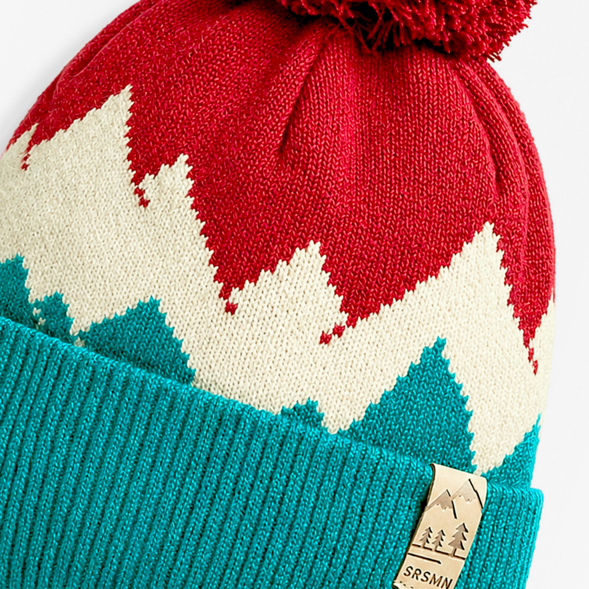 Tuque rouge, turquoise et crème en tricot, enfant