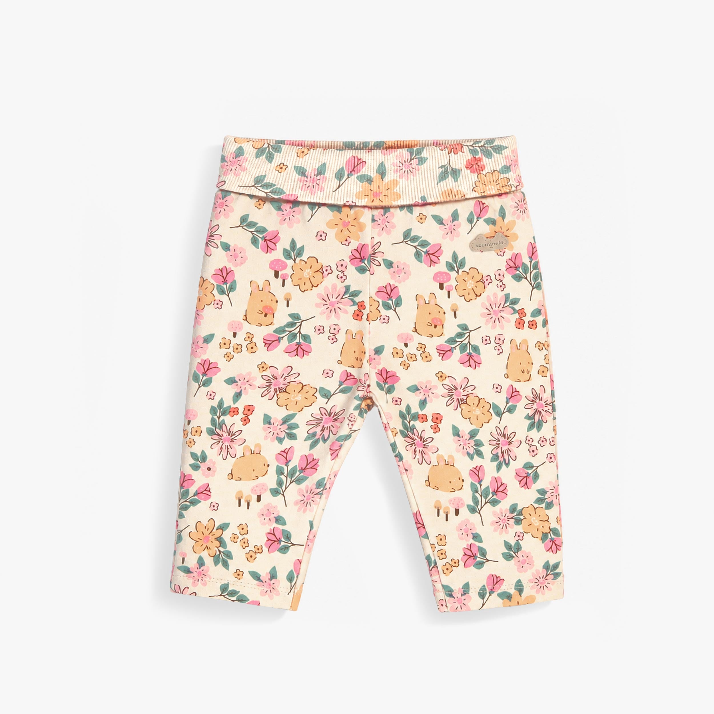 Legging bébé fille rose clair à imprimé floral multicolore avec motifs lapins. - Souris Mini