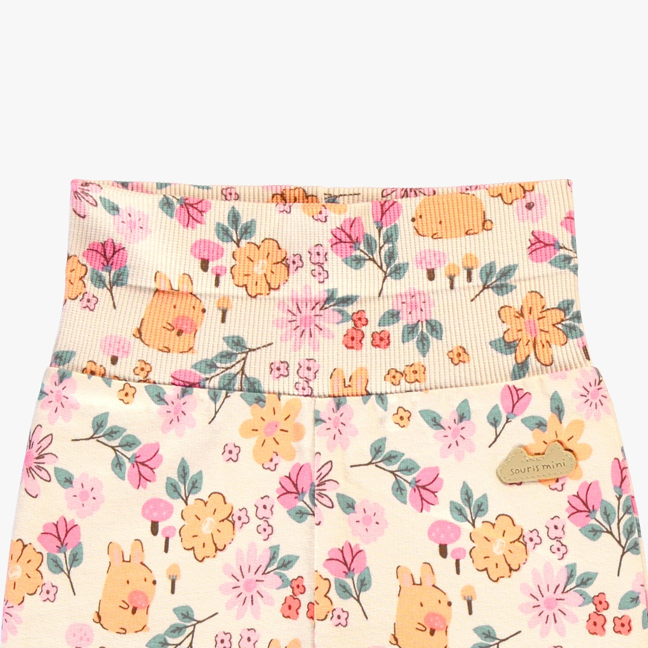 Legging bébé fille rose clair à imprimé floral multicolore avec motifs lapins. - Souris Mini
