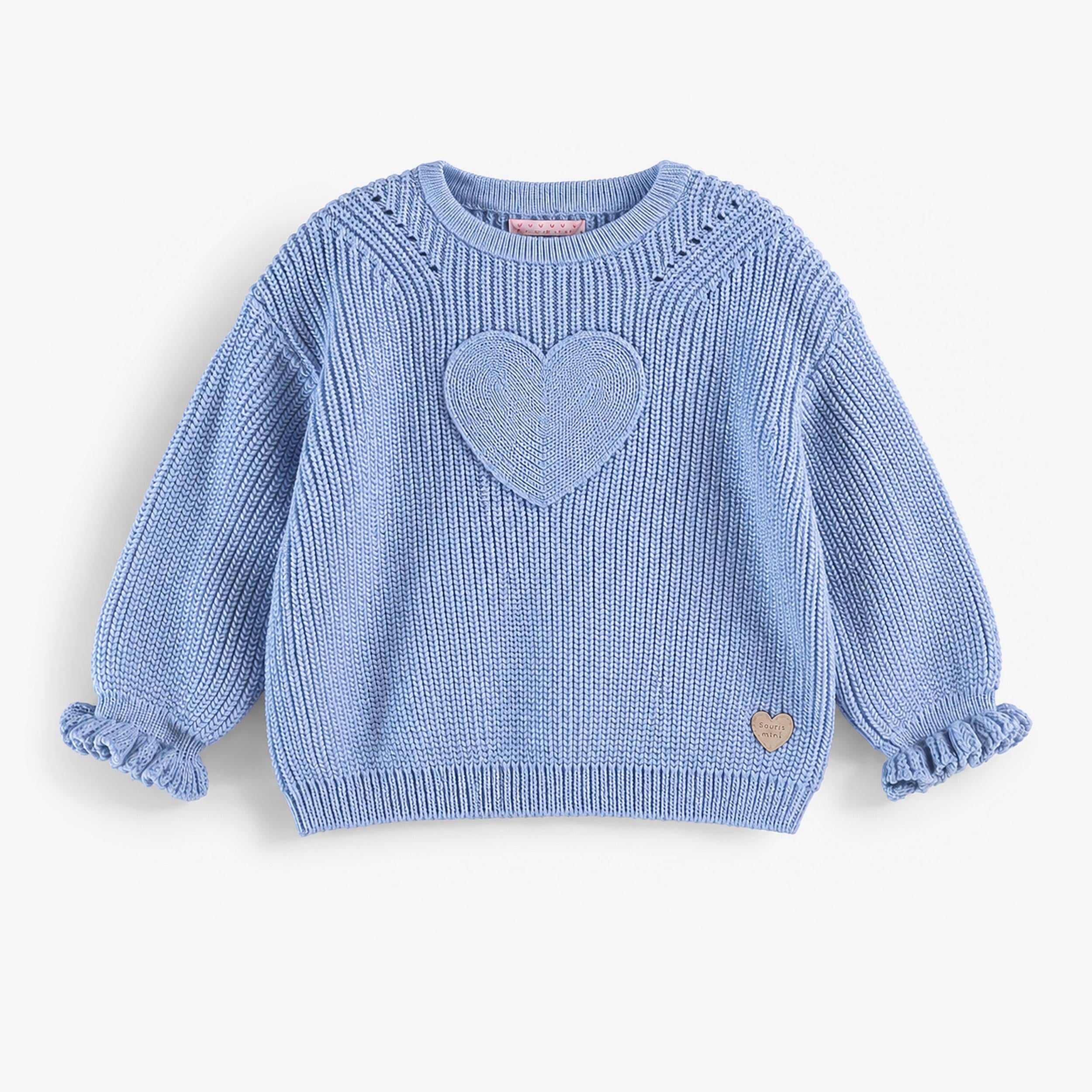 Blue knit sweater with heart, baby
