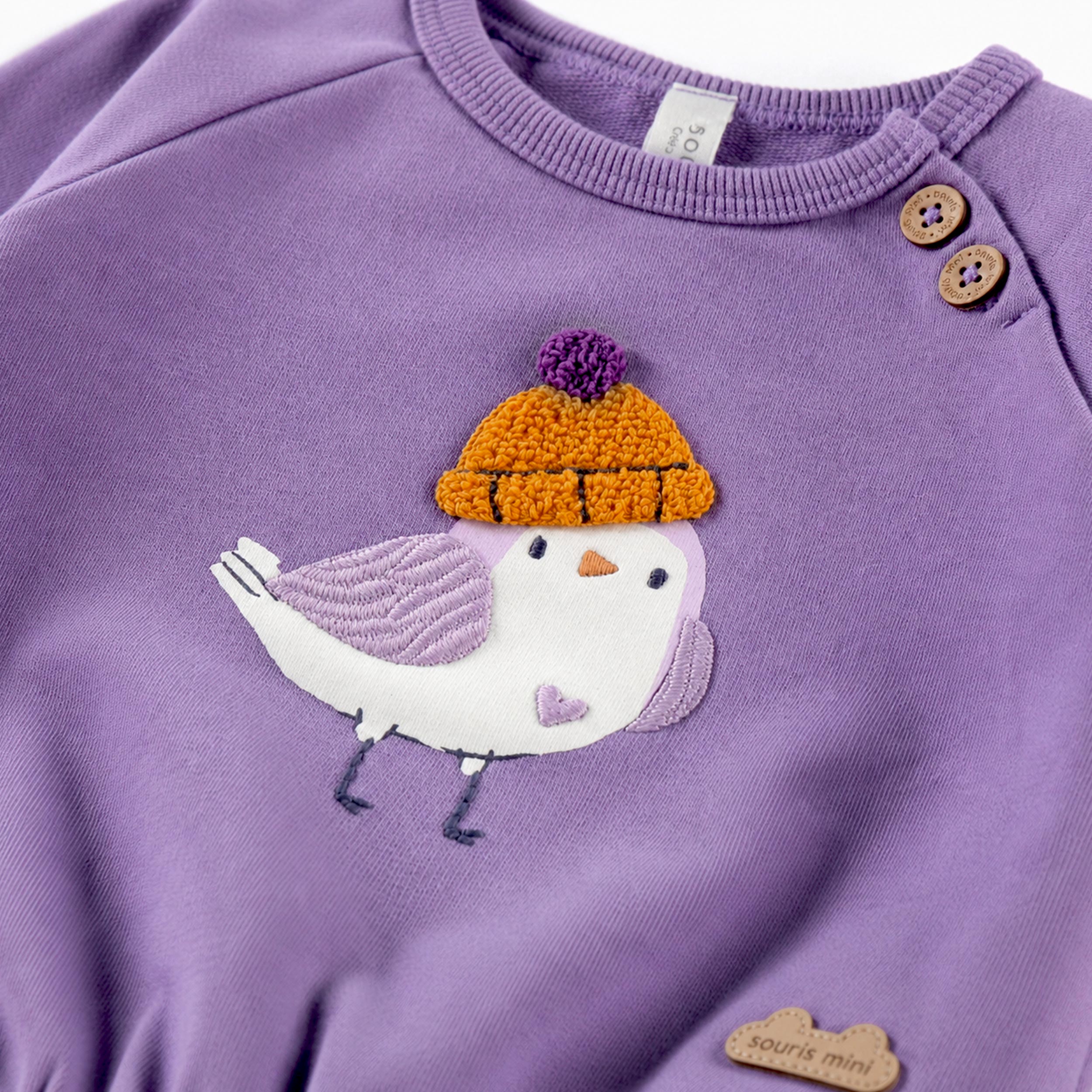 Chandail mauve avec illustration, naissance