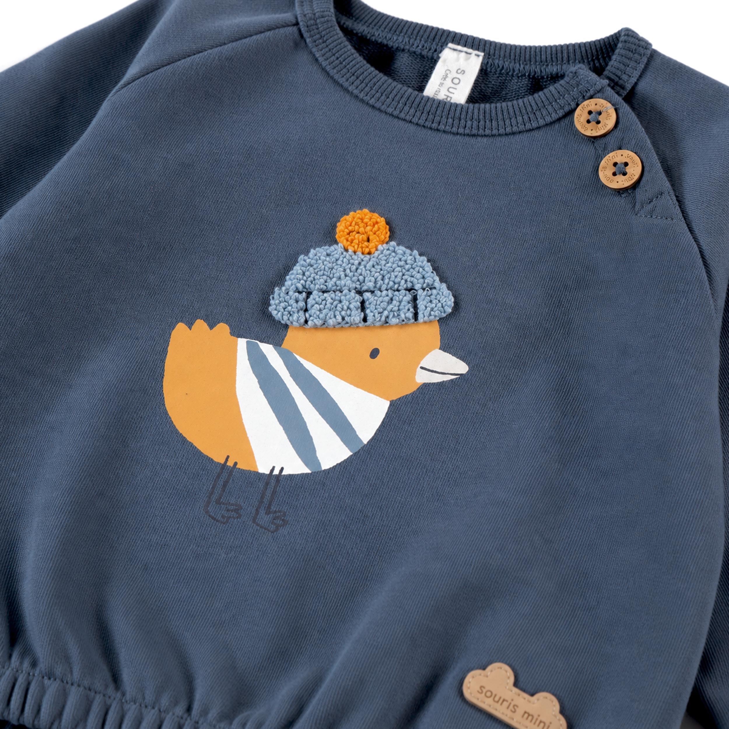 Chandail bleu  avec illustration, naissance