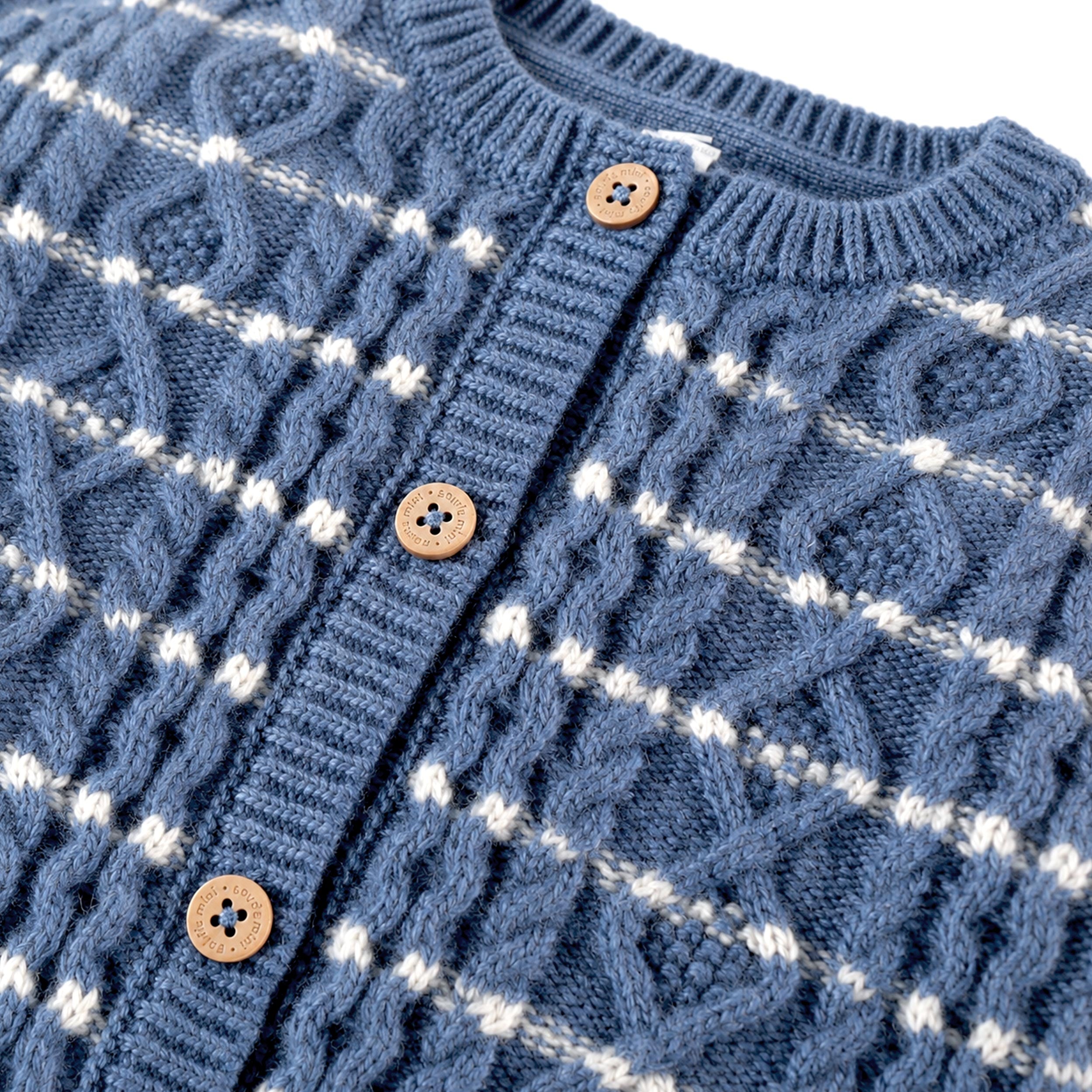 Veste de maille bleu  à rayures, naissance
