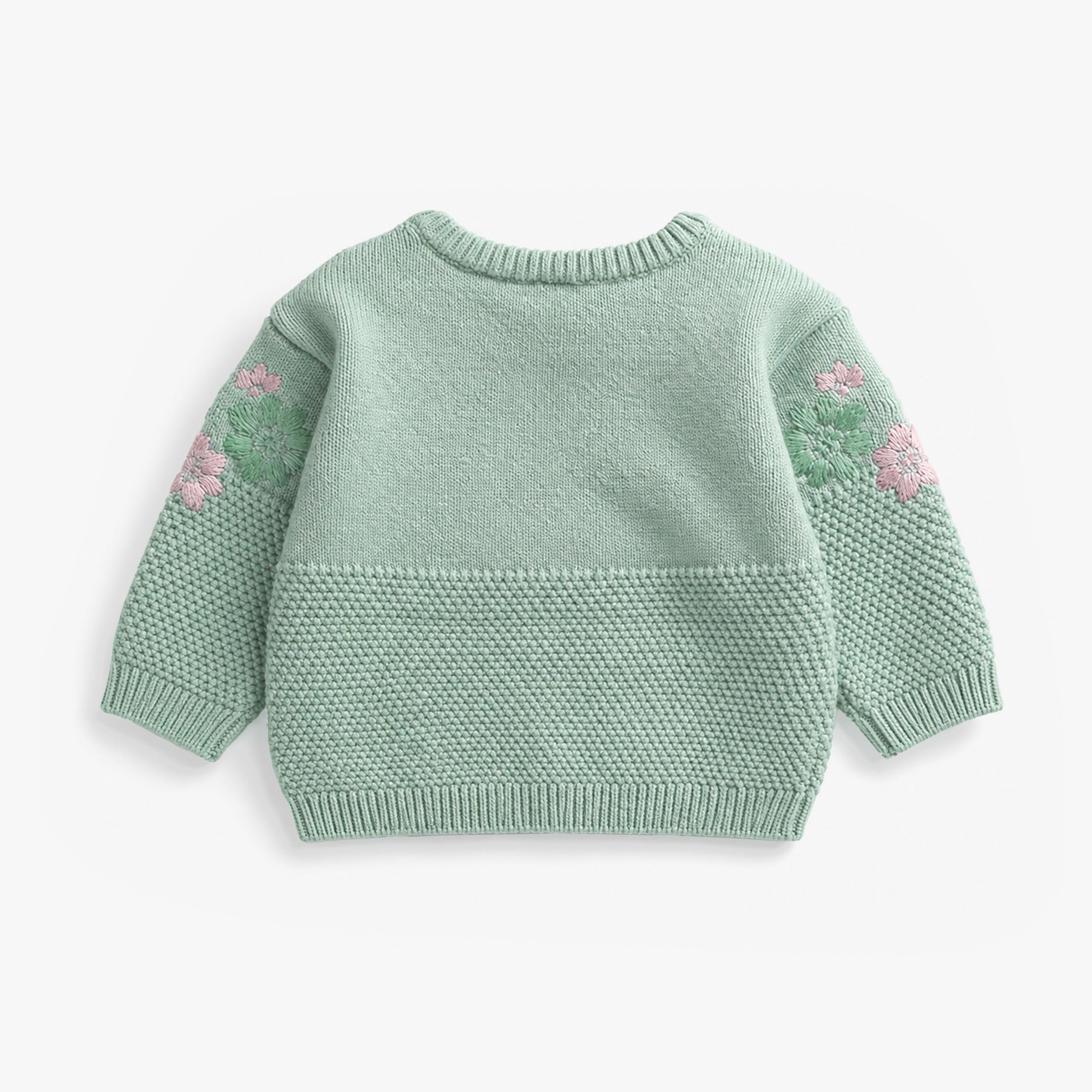Chandail vert sauge à broderie floral en tricot, naissance