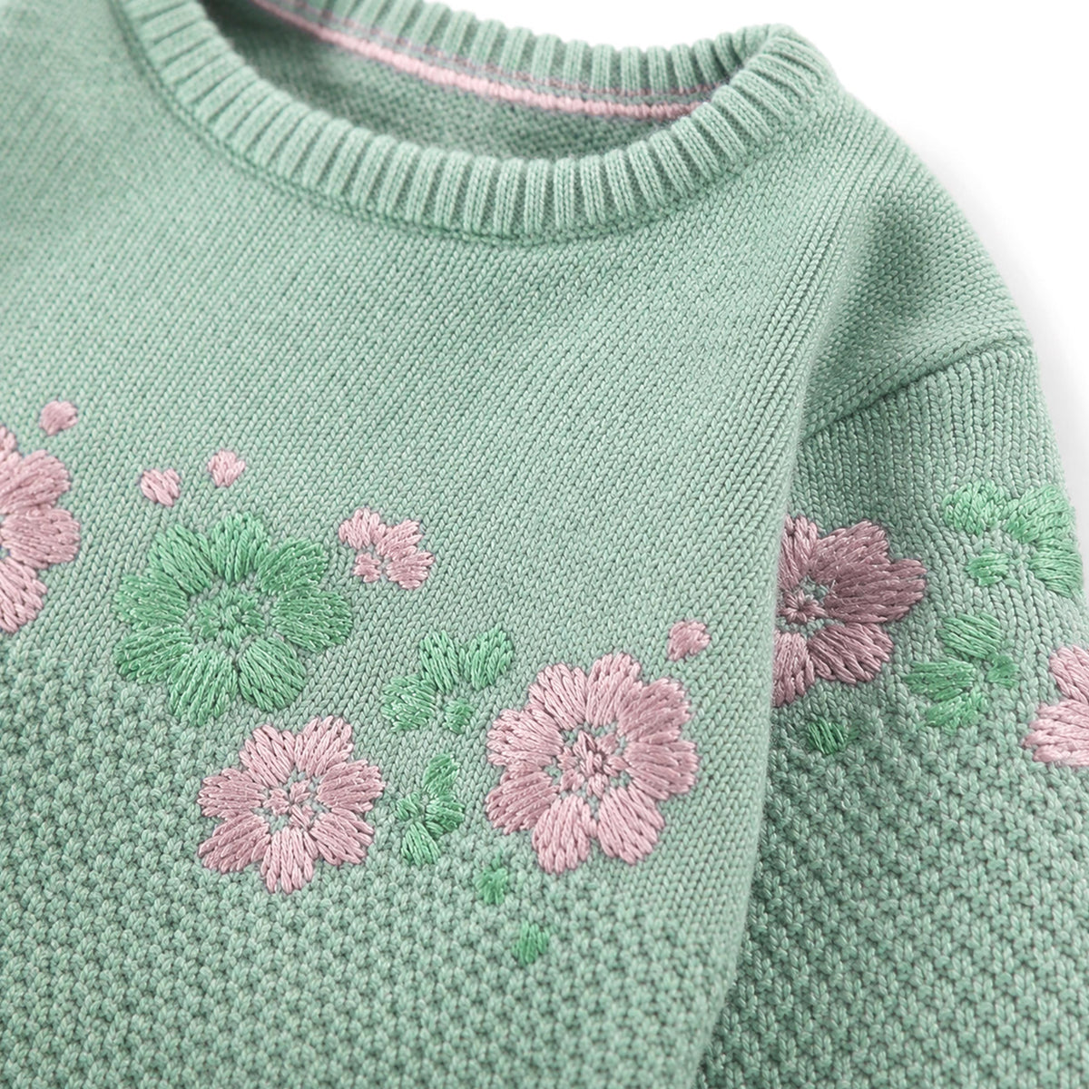 Chandail vert sauge à broderie floral en tricot, naissance
