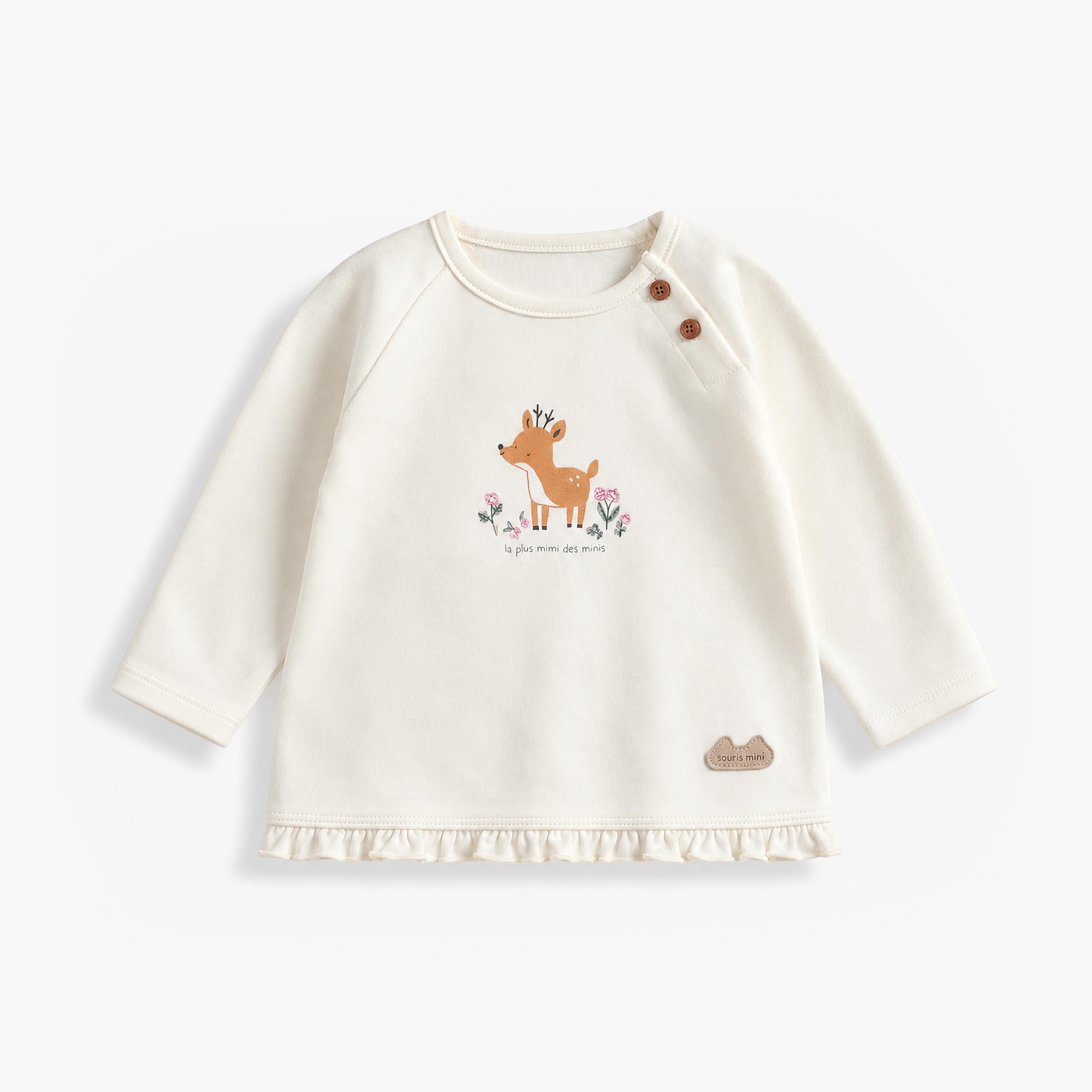 T-shirt crème avec illustration de faon, naissance