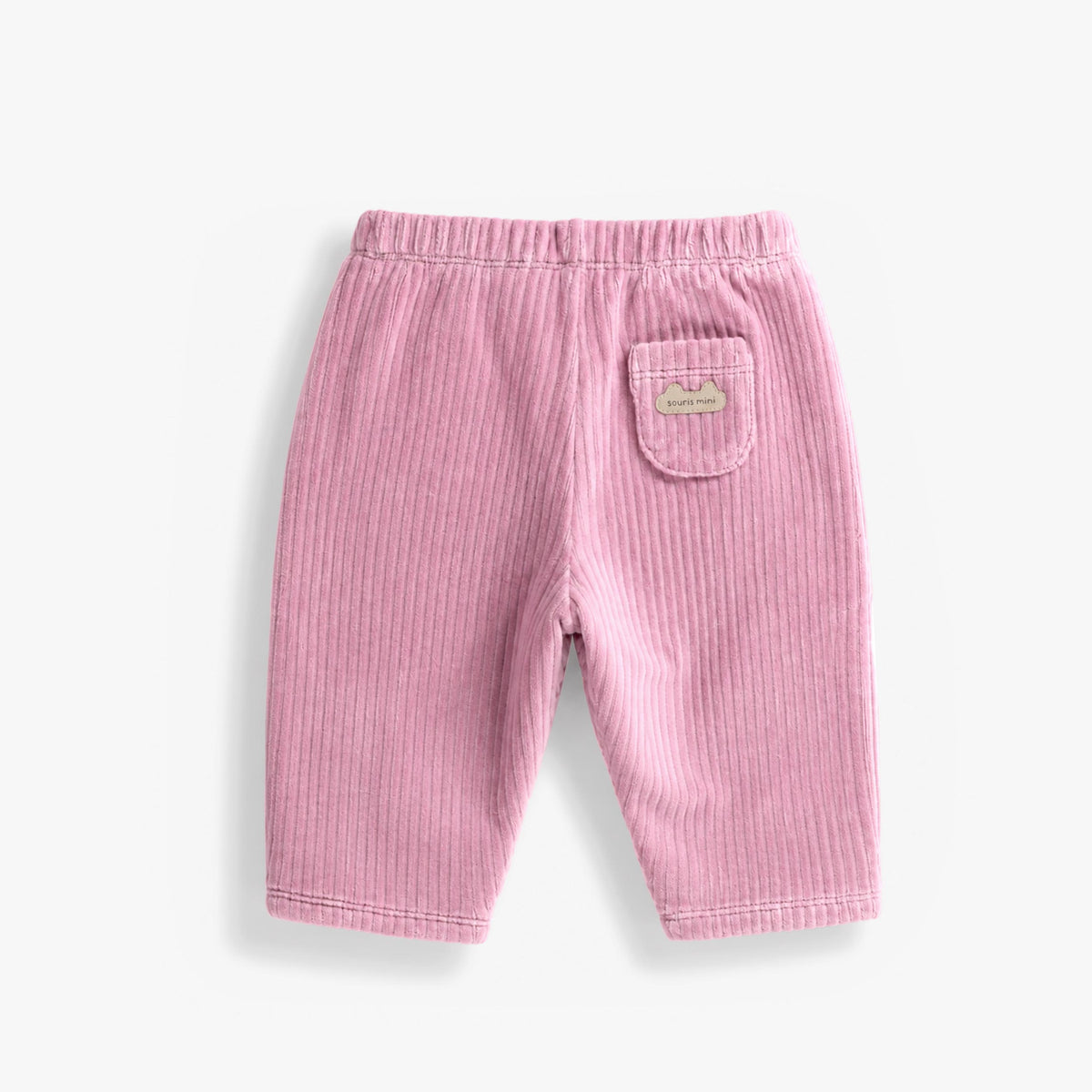 Pantalon rose en velours côtelé extensible, naissance