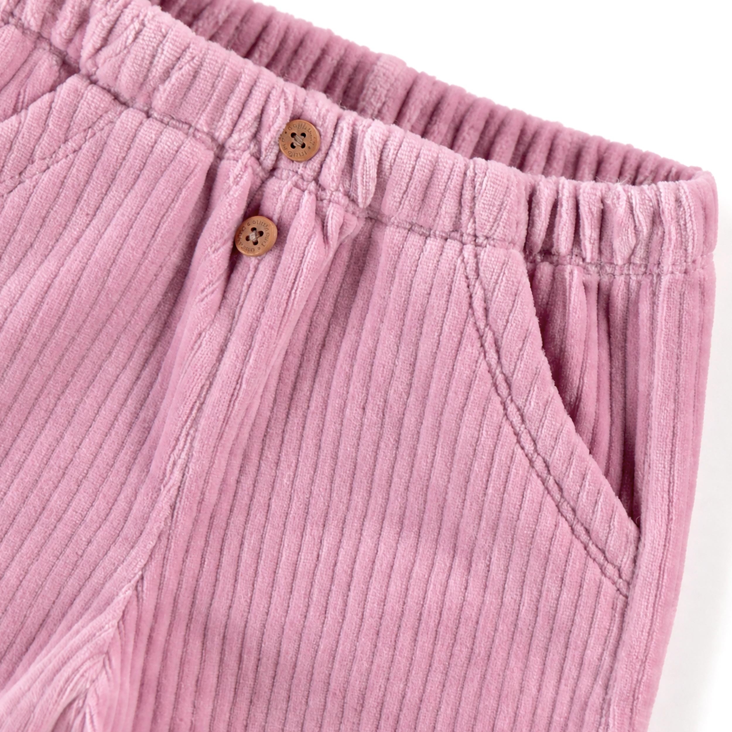 Pantalon rose en velours côtelé extensible, naissance