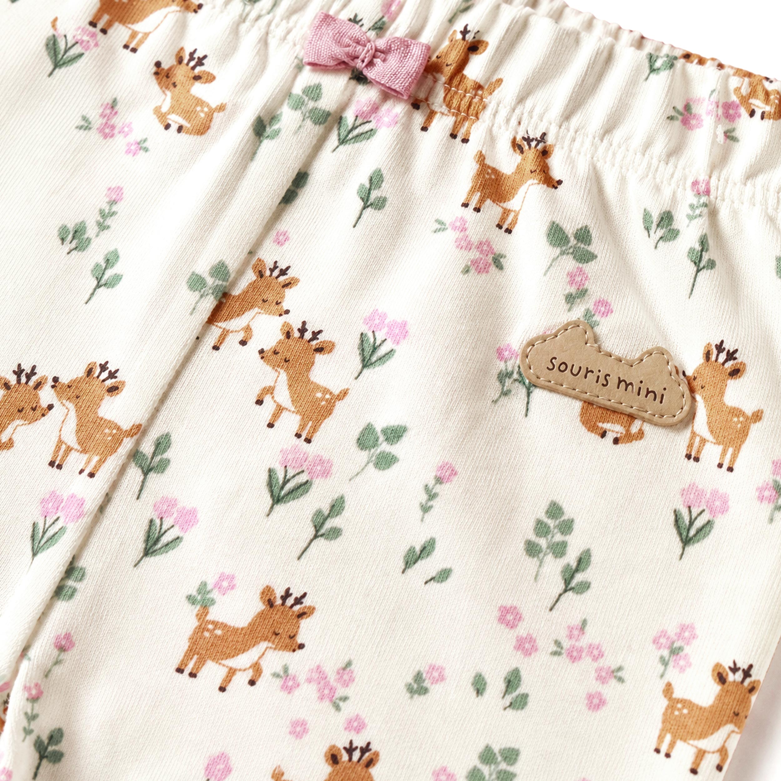 Legging crème à imprimé de faons et de fleurs, naissance