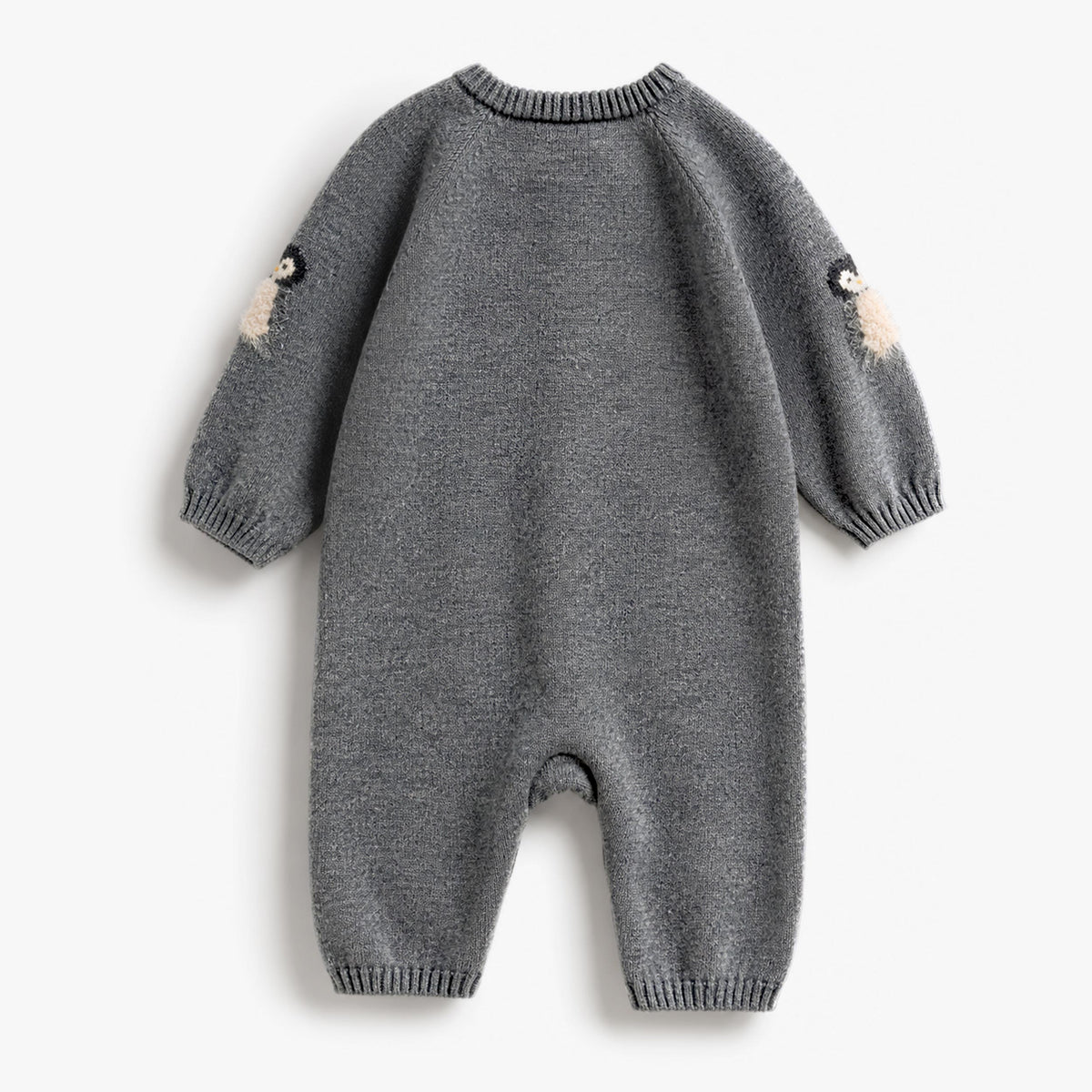 Grey Knit One-Piece with Penguin Pattern, Newborn
