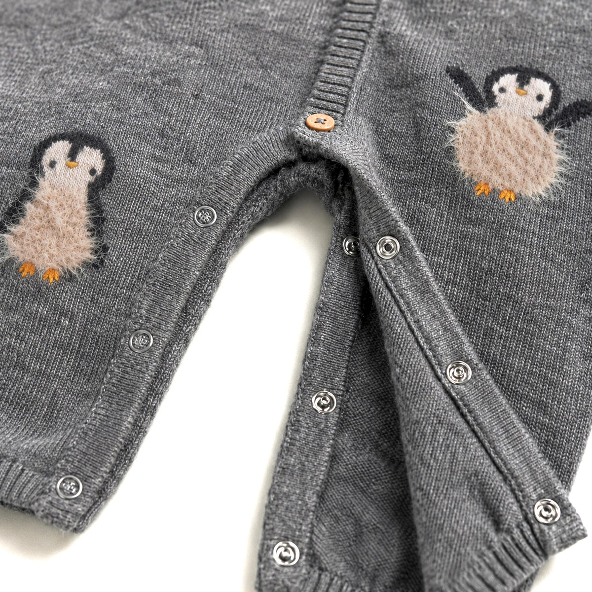 Grey Knit One-Piece with Penguin Pattern, Newborn
