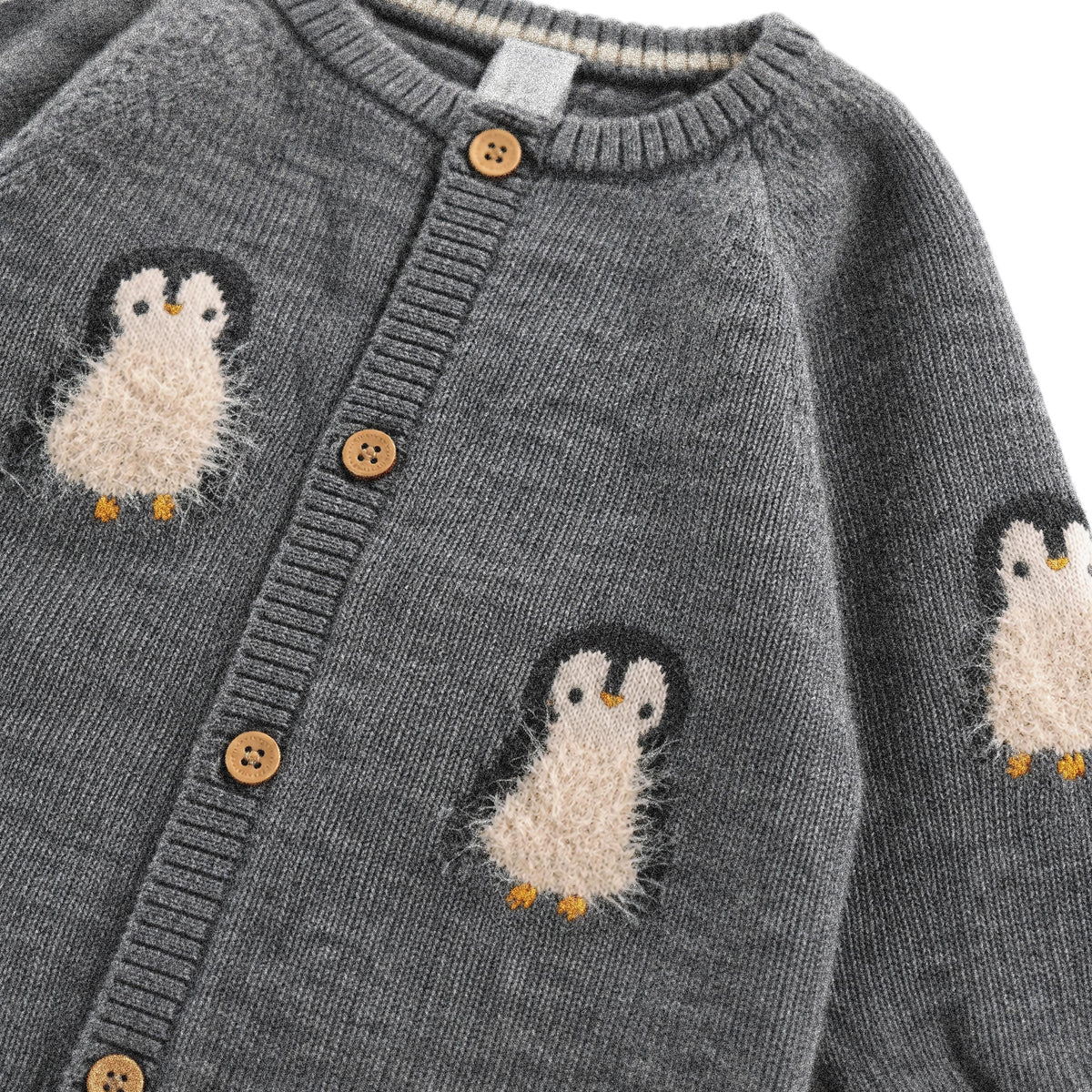 Grey Knit One-Piece with Penguin Pattern, Newborn
