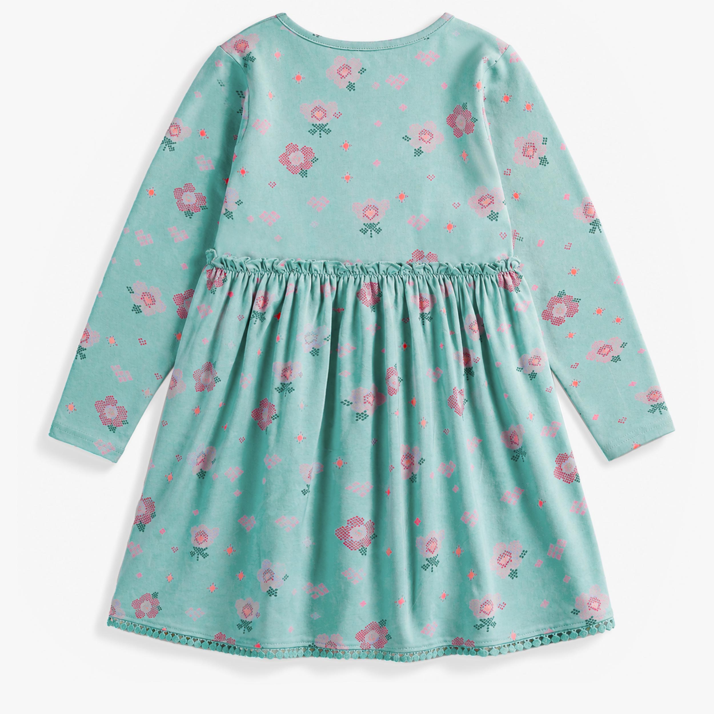 Turquoise floral print stretch jersey dress, child