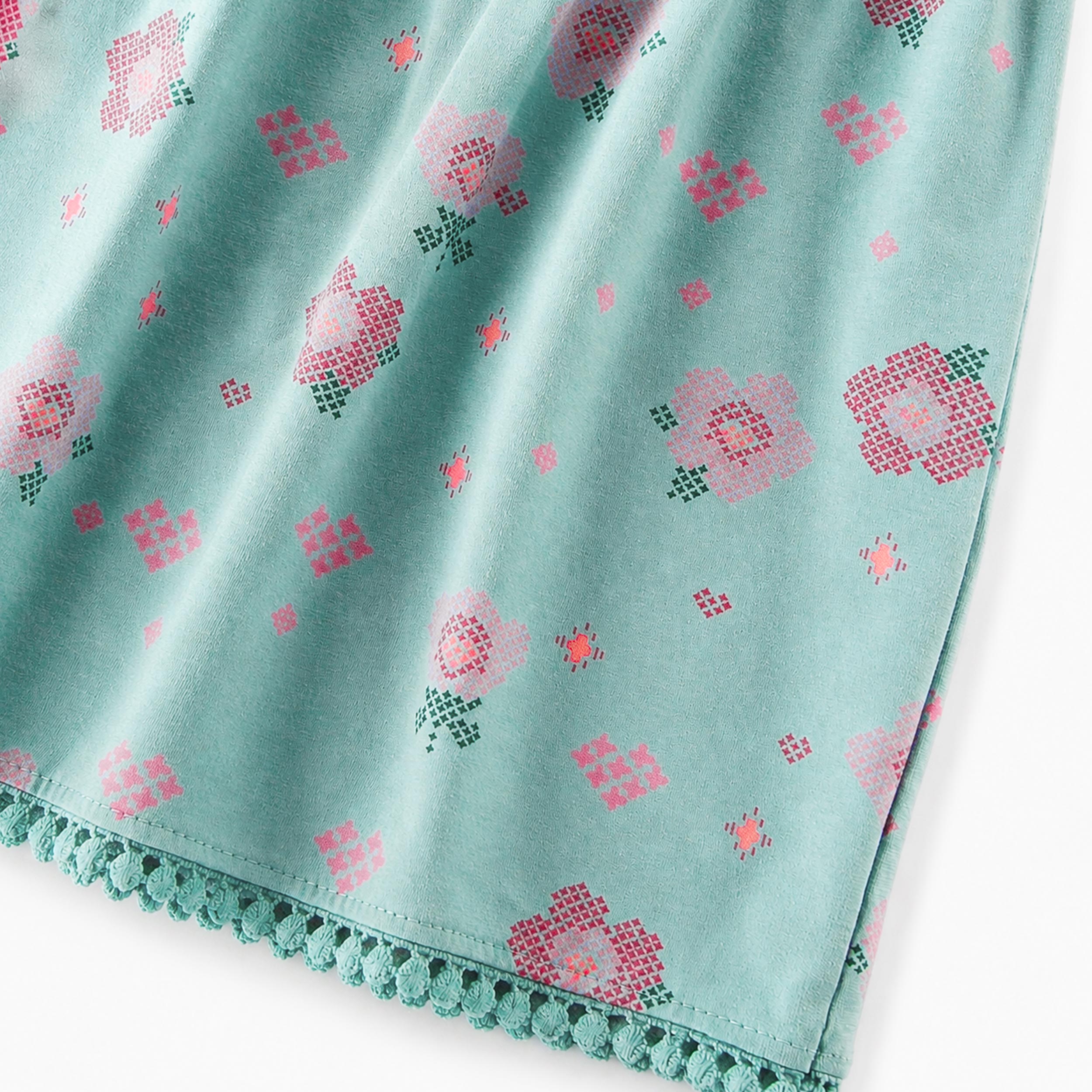 Turquoise floral print stretch jersey dress, child