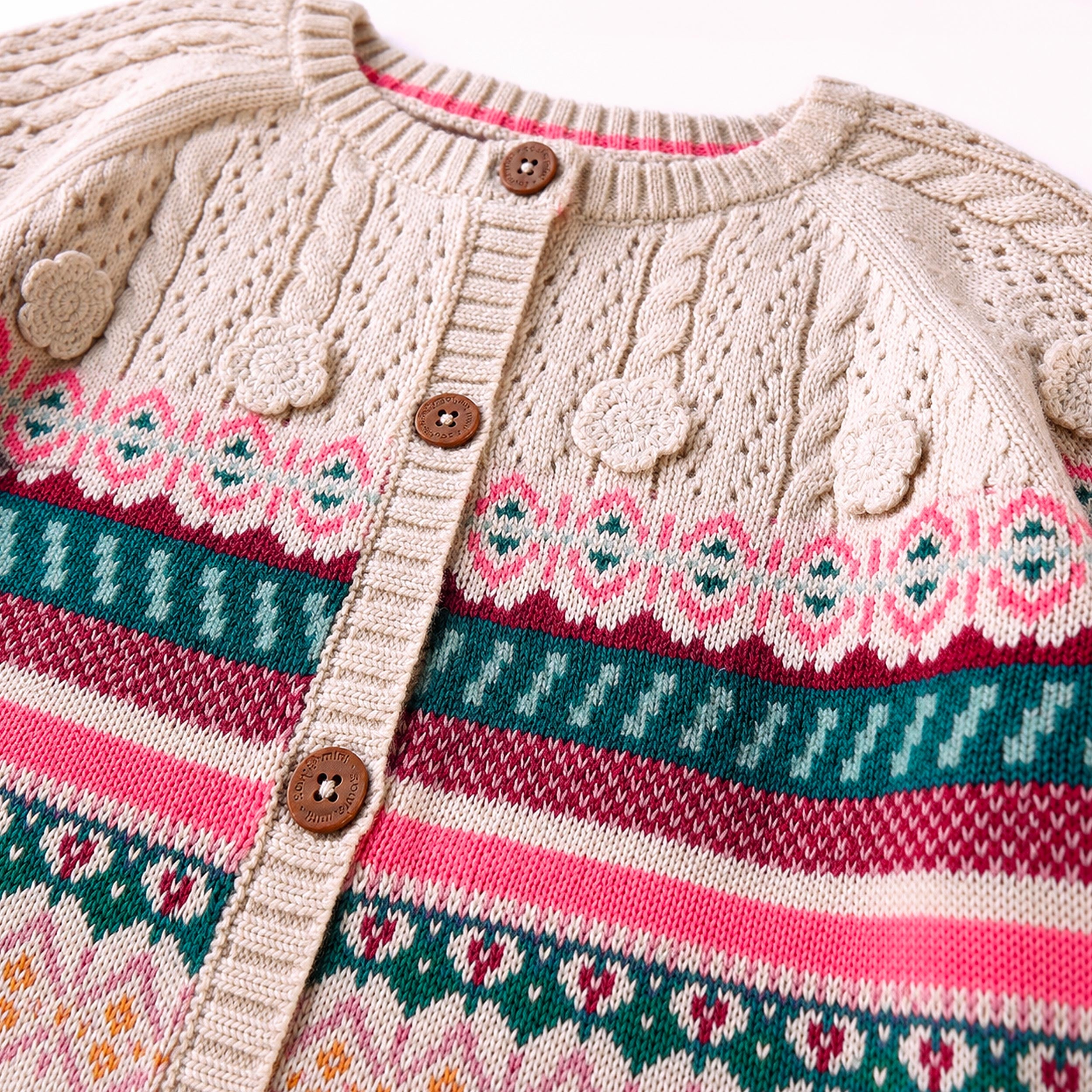 Beige patterned knit cardigan, child
