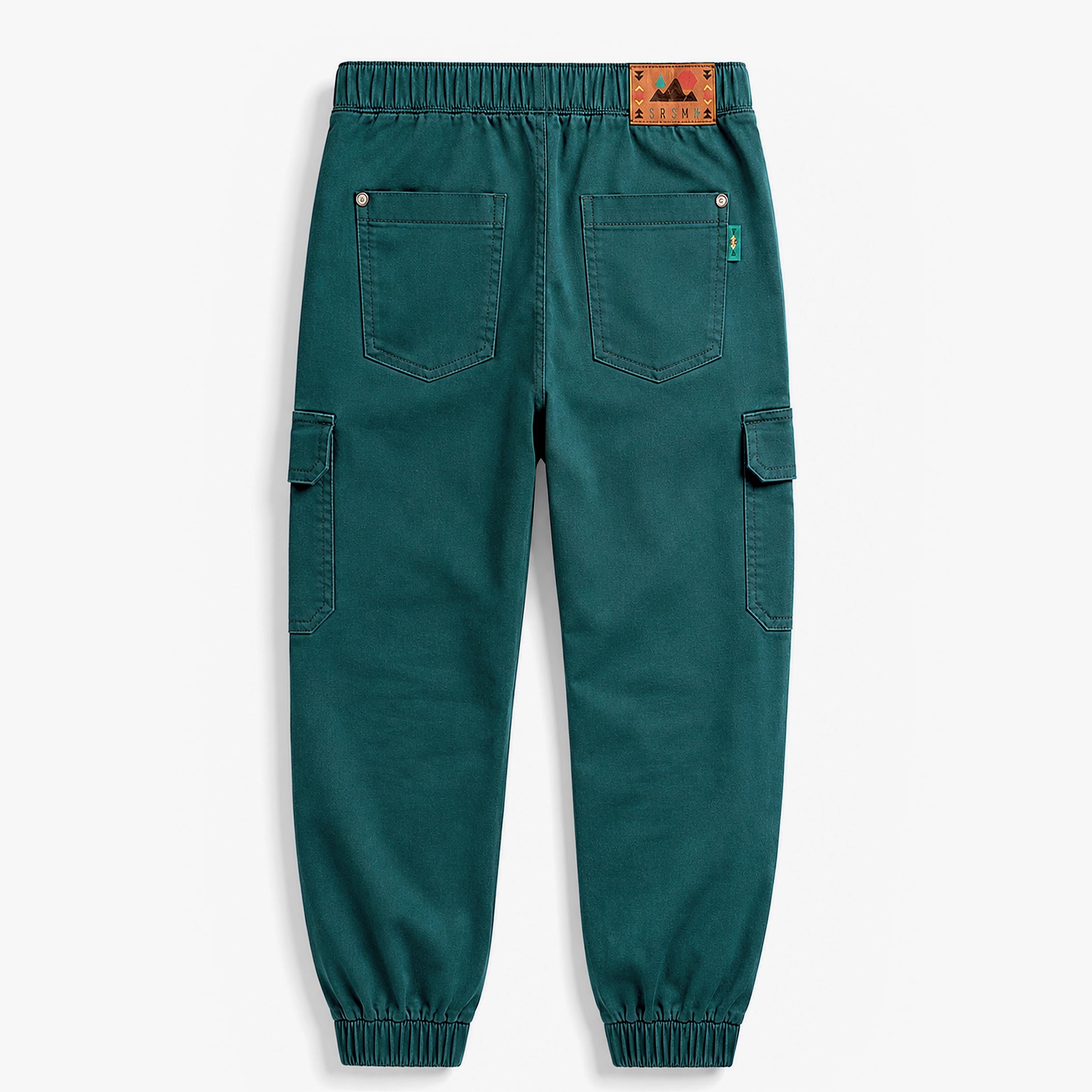 Turquoise stretch denim cargo jogger pants, child
