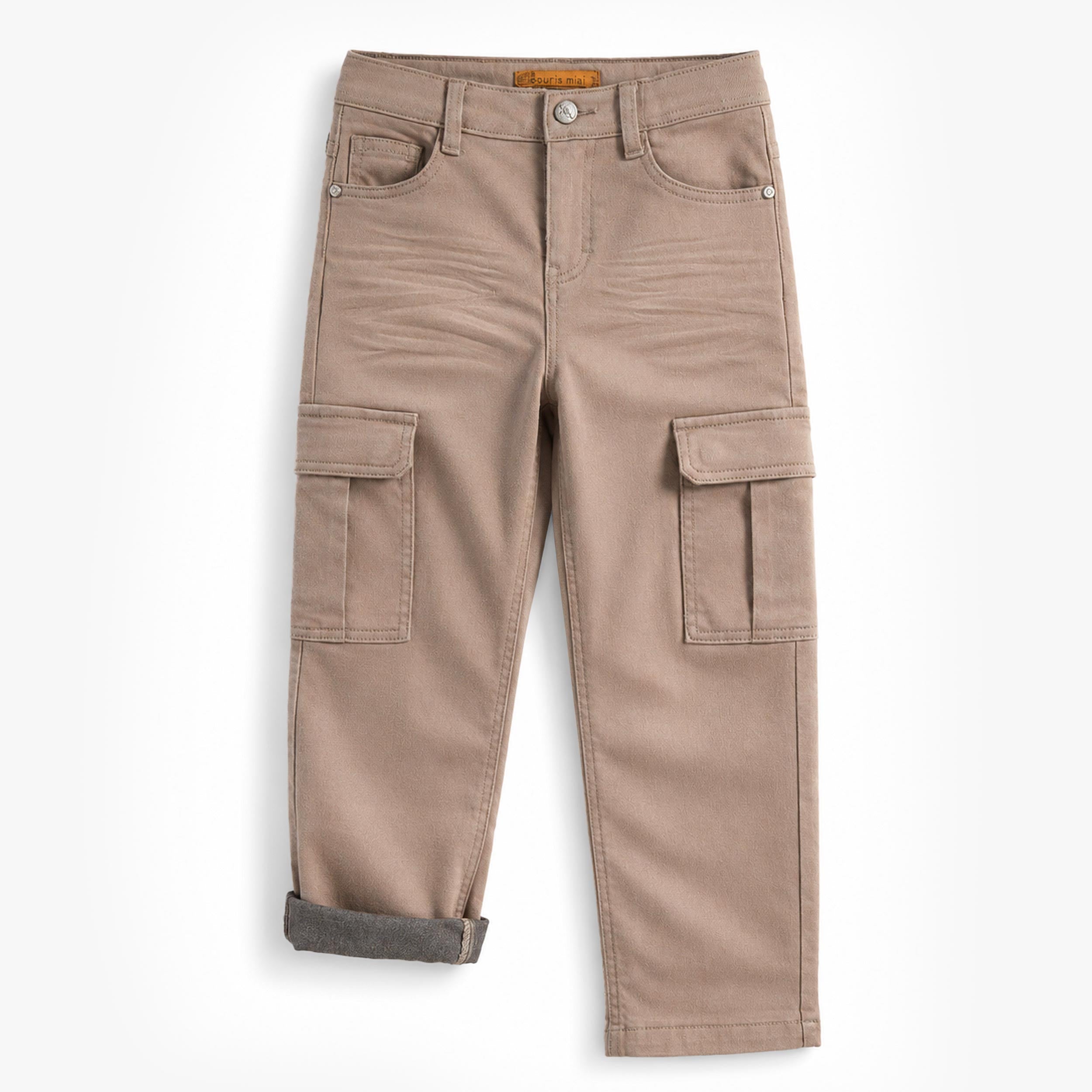 Pantalon cargo taupe en denim, enfant