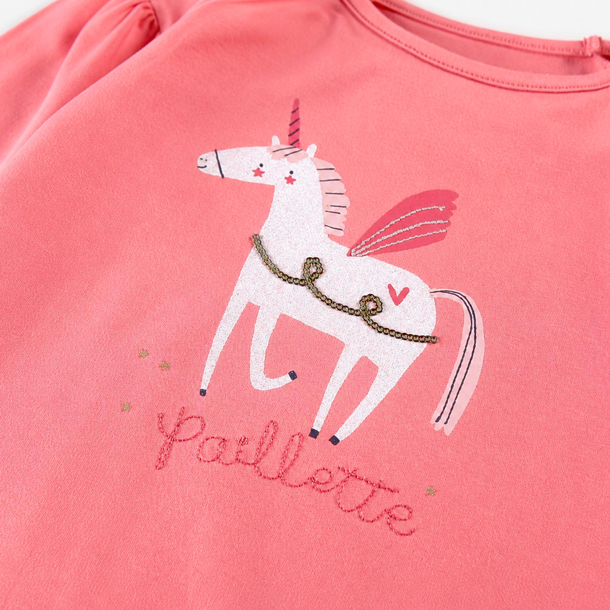 Coral long-sleeve t-shirt with unicorn illustration, child
