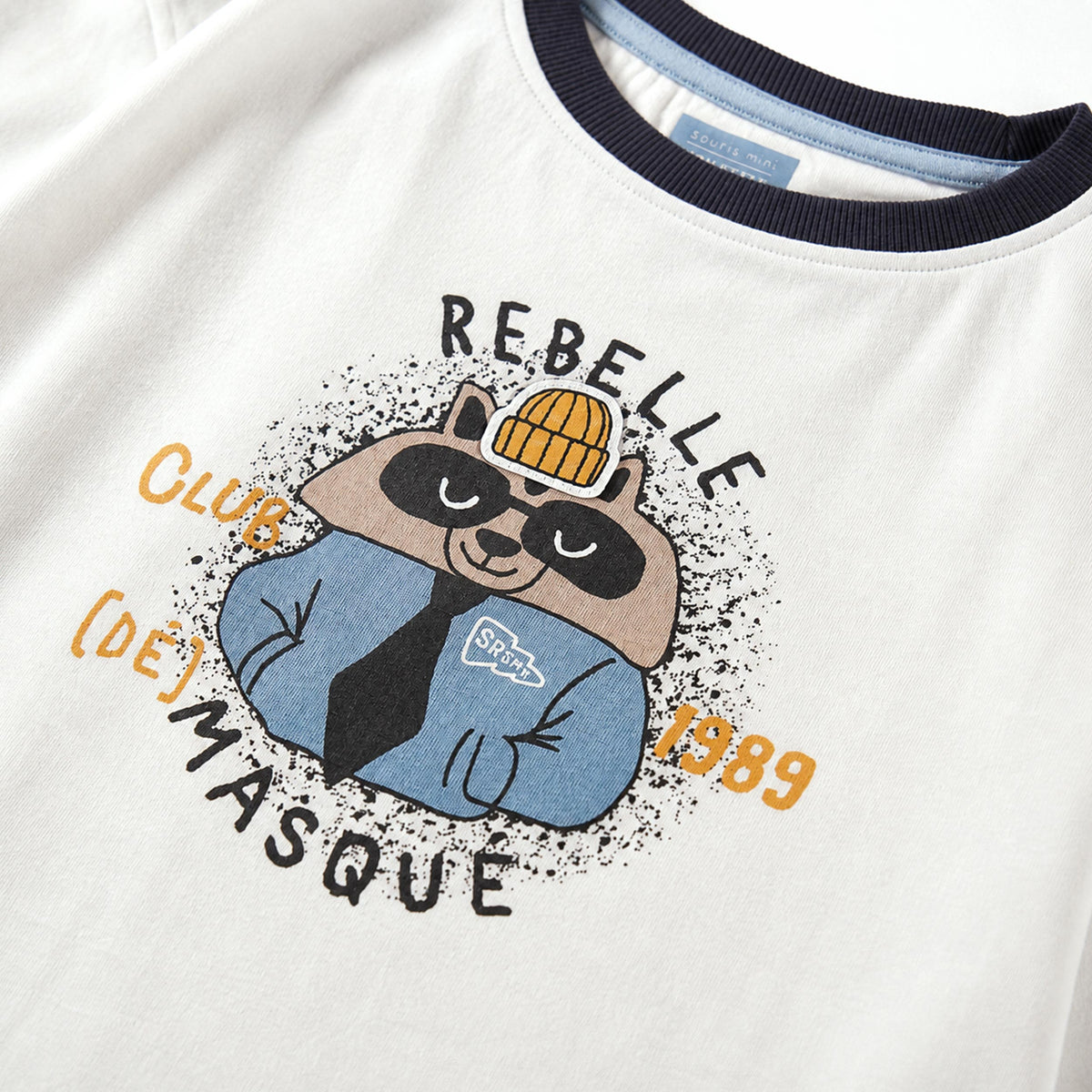 Cream t-shirt with raccoon illustration, child