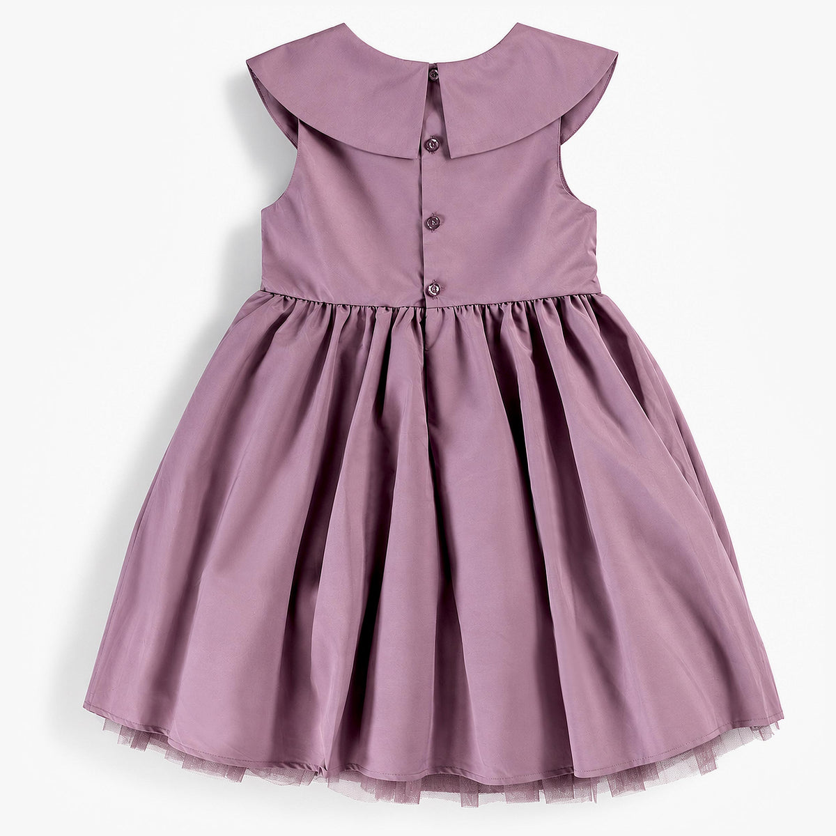 Pink dress with bow collar and sequin heart, child