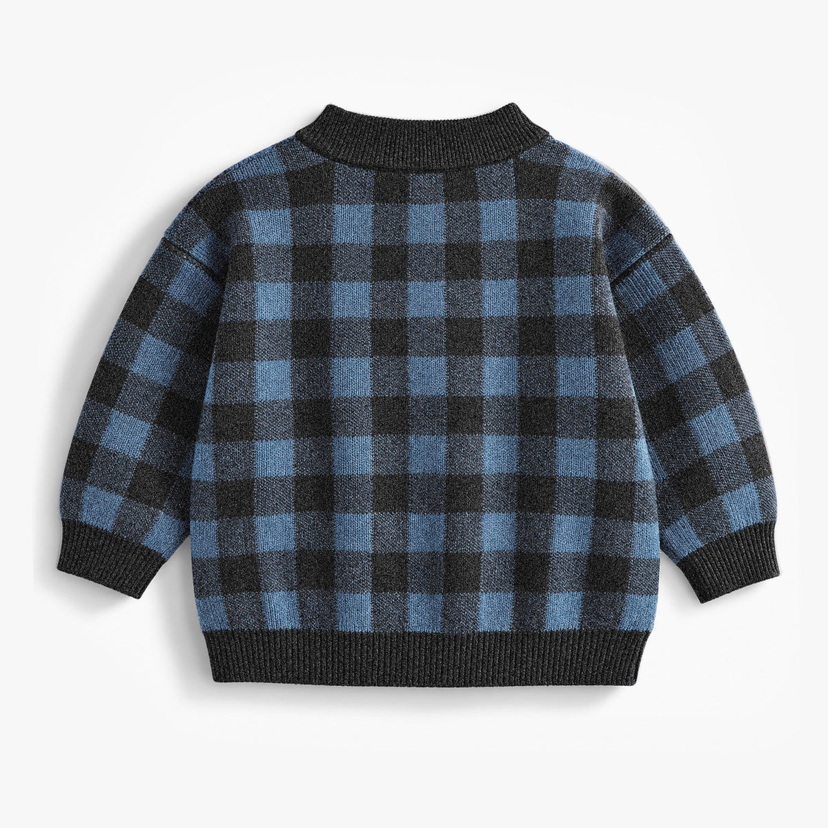 Blue and black plaid knit cardigan, baby